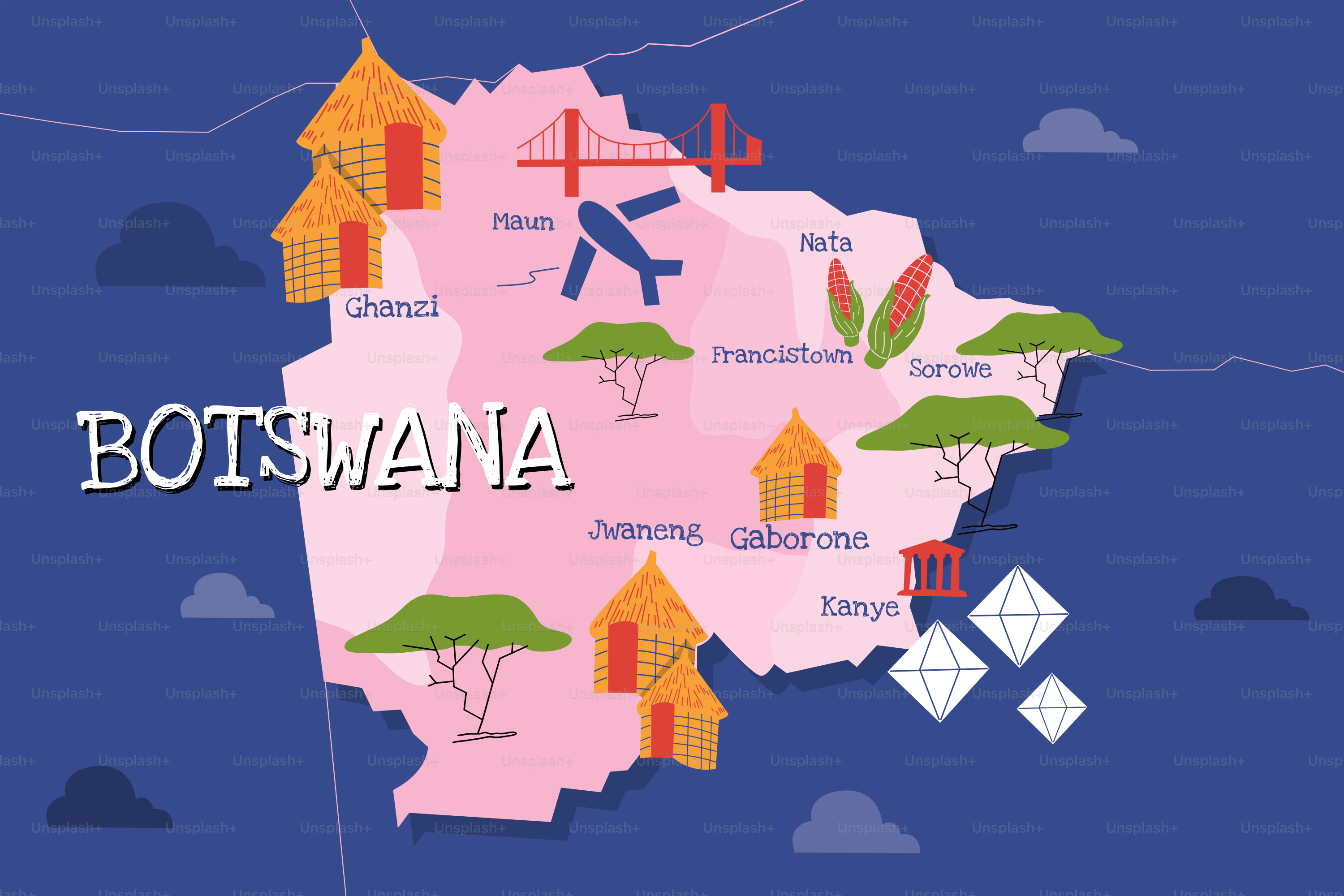 A map with the names of the towns