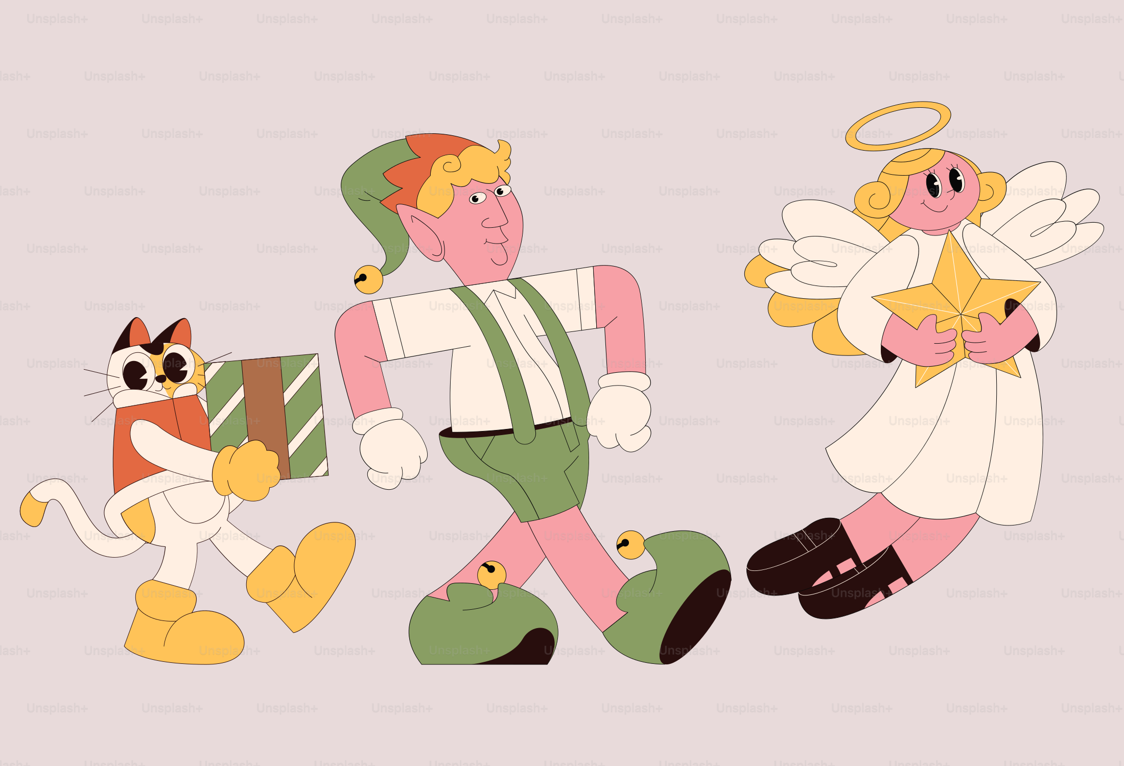 A group of cartoon characters with angel wings