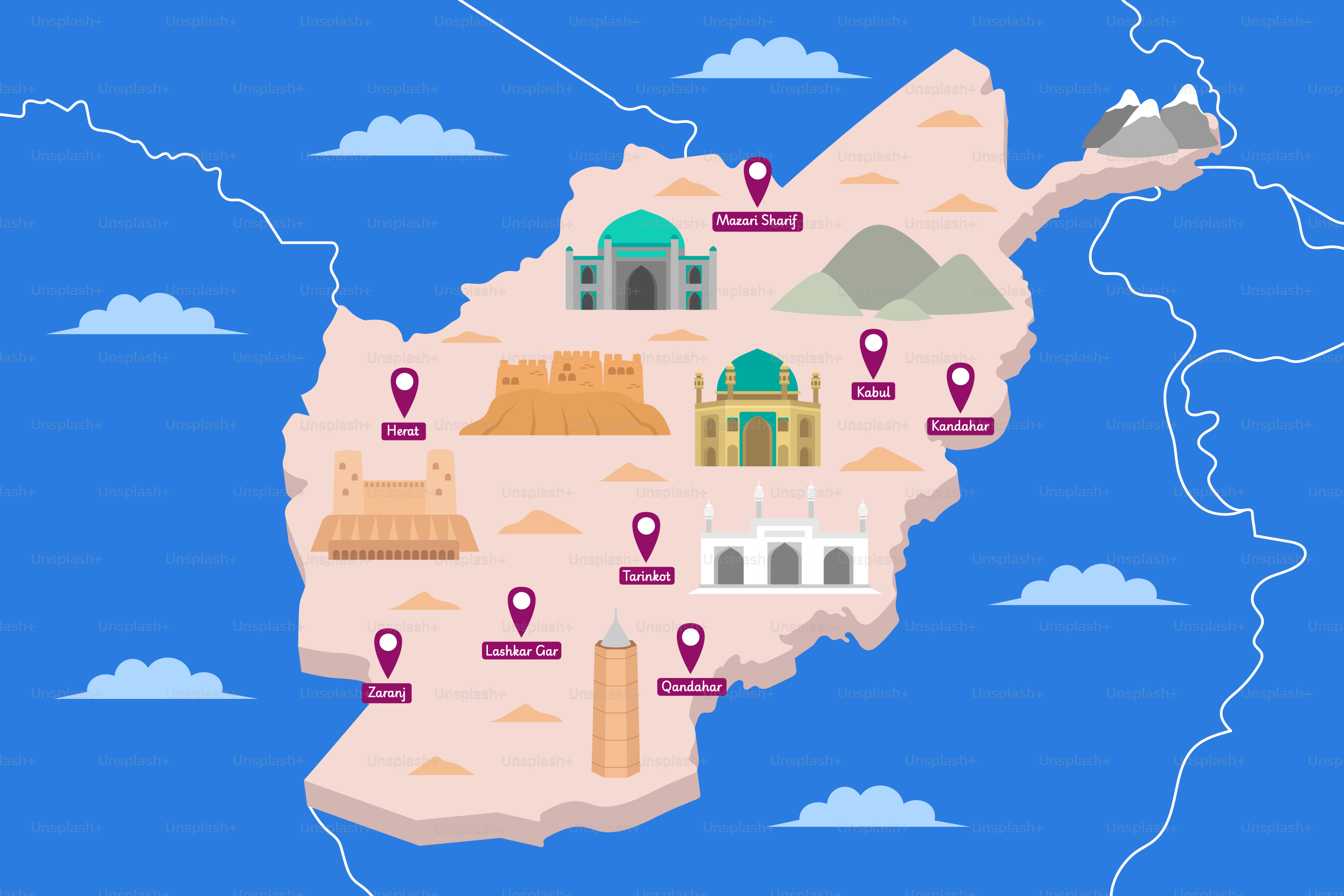 A map with a bunch of places on it