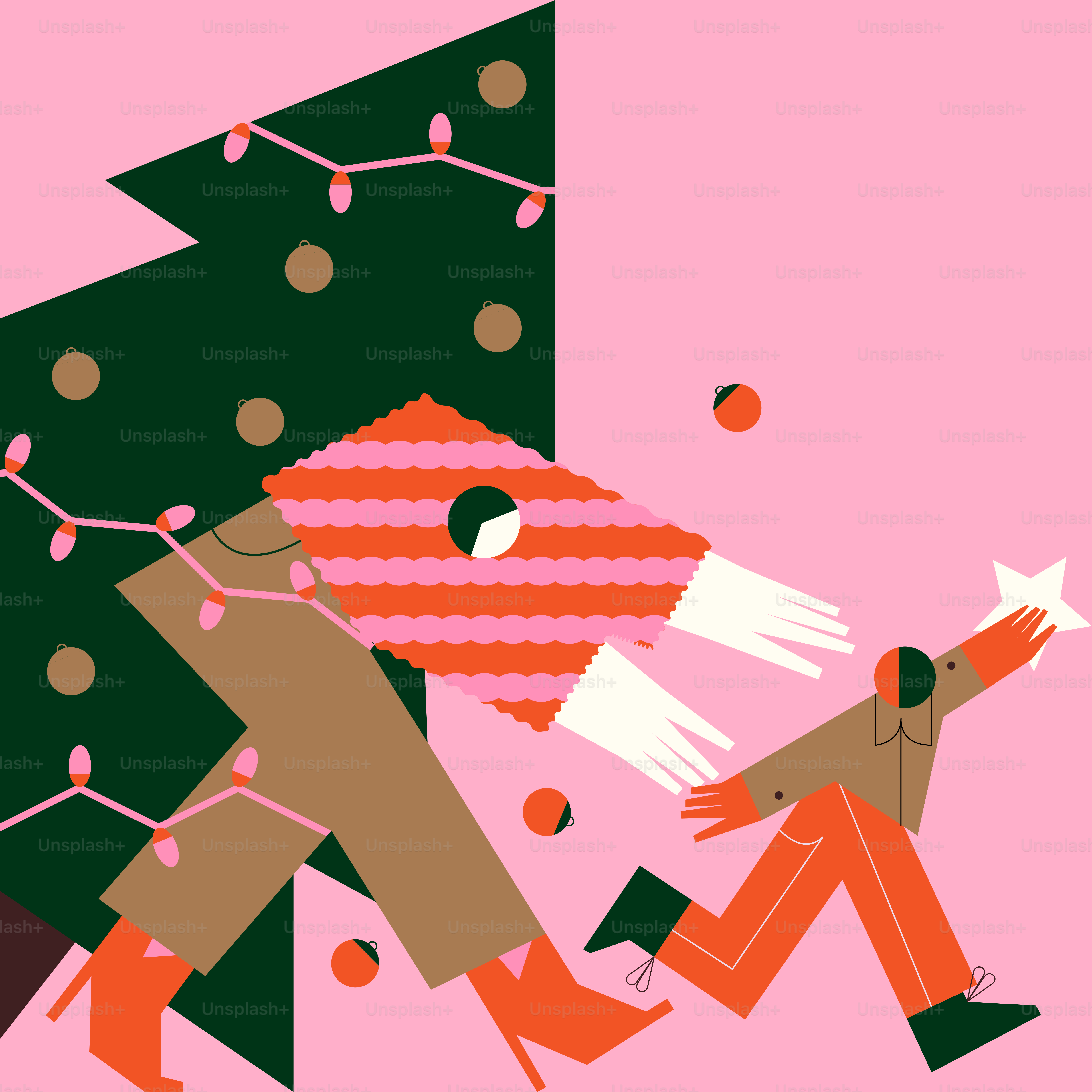 Quelques personnes se promènent autour d’un sapin de Noël