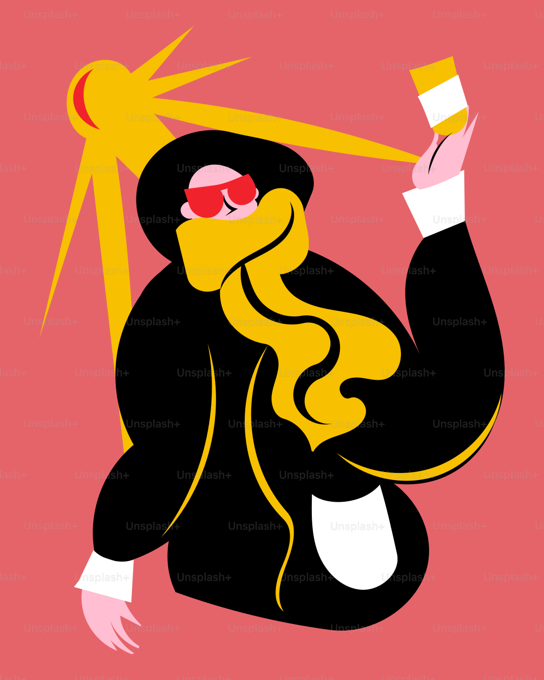 A woman in a black coat and sunglasses holding a cell phone