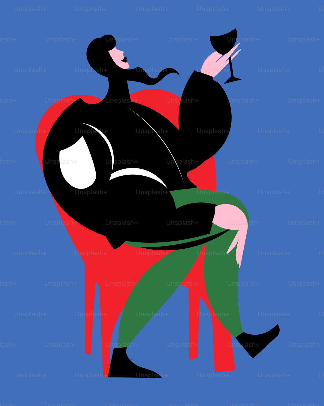 A man sitting in a chair with a glass of wine