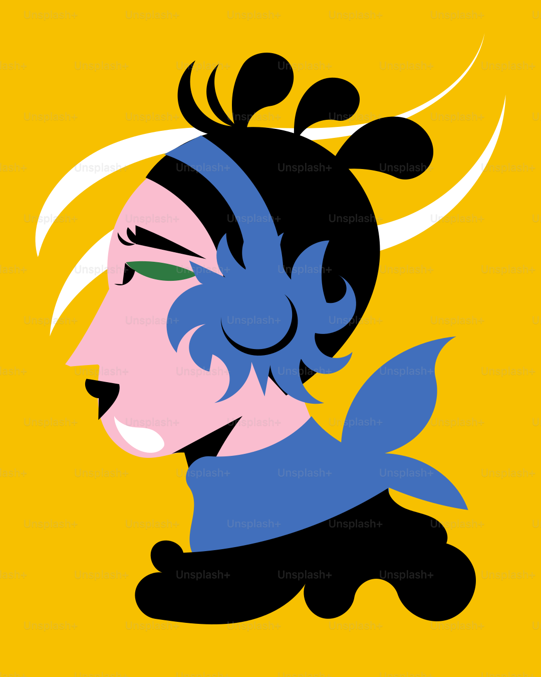 A cartoon of a woman with a mohawk on her head