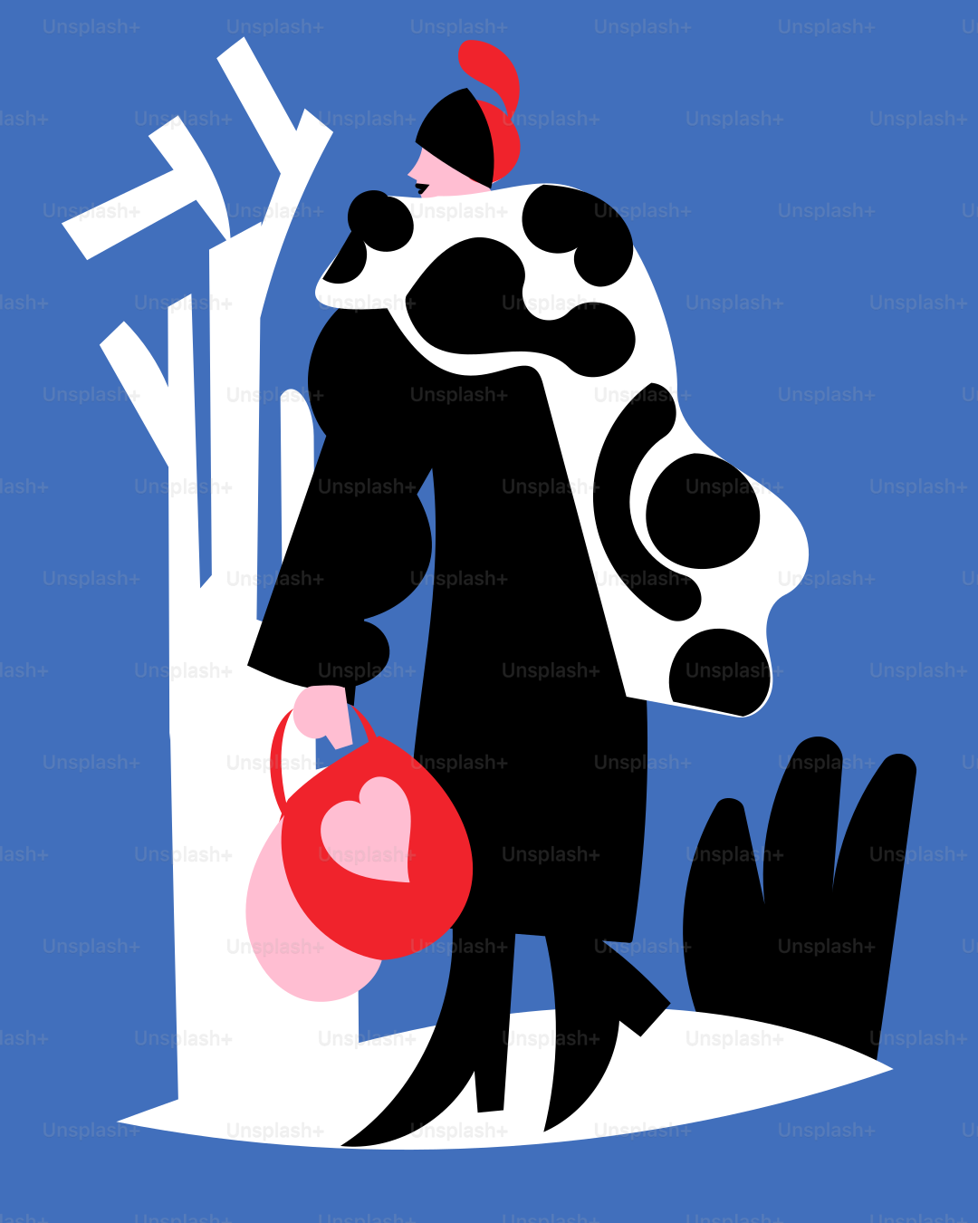 A poster of a woman with a cow on her back