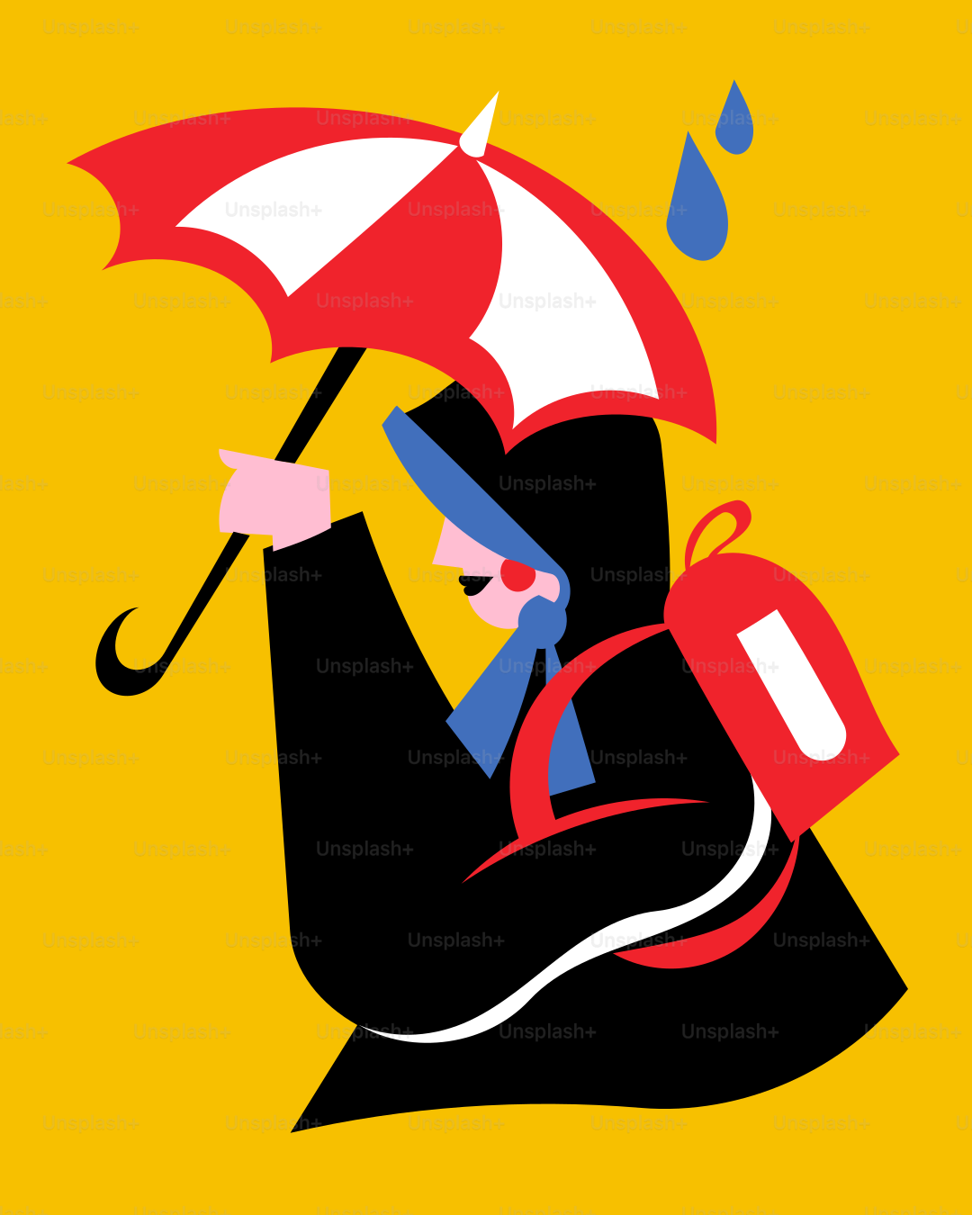 A person with an umbrella and a backpack