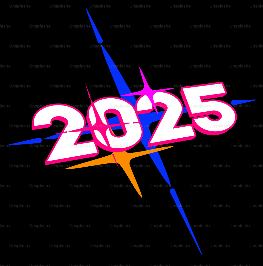 Ein schwarzer Hintergrund mit einem pink-blauen Logo