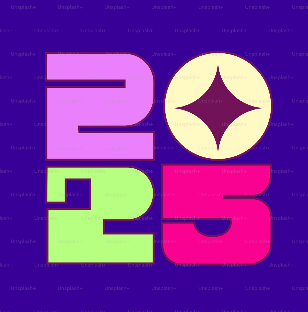 A purple and green logo with a purple background