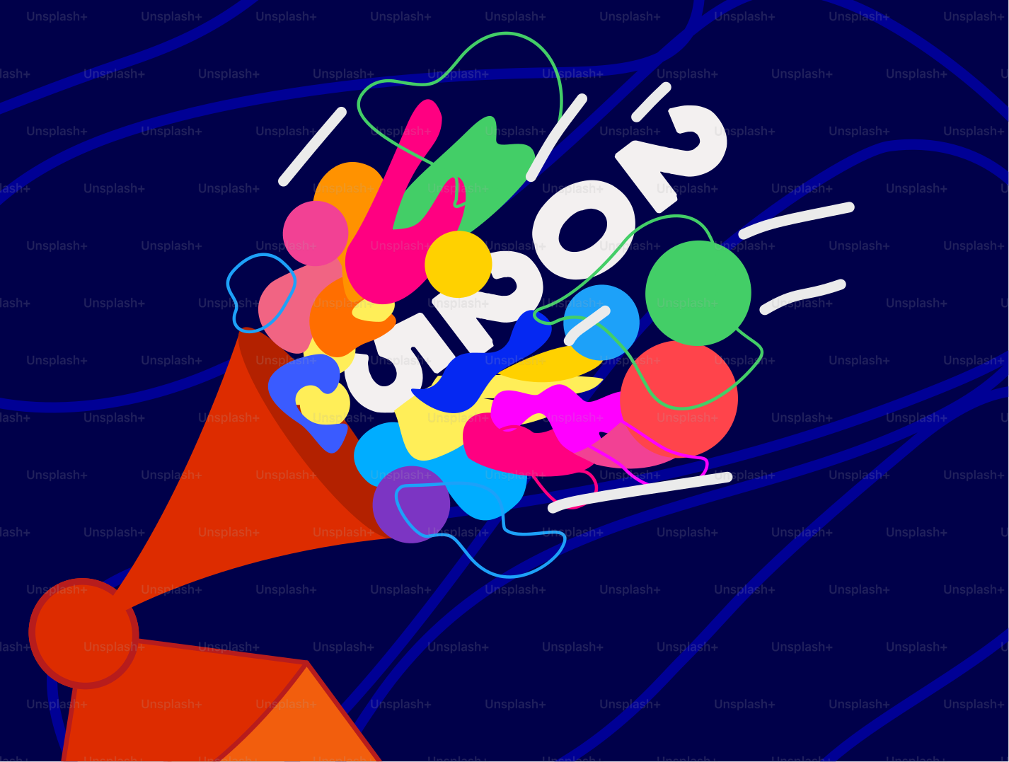 A picture of a megaphone with the words boom on it