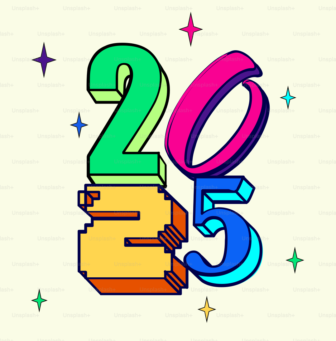 A happy new year's card with the number twenty five