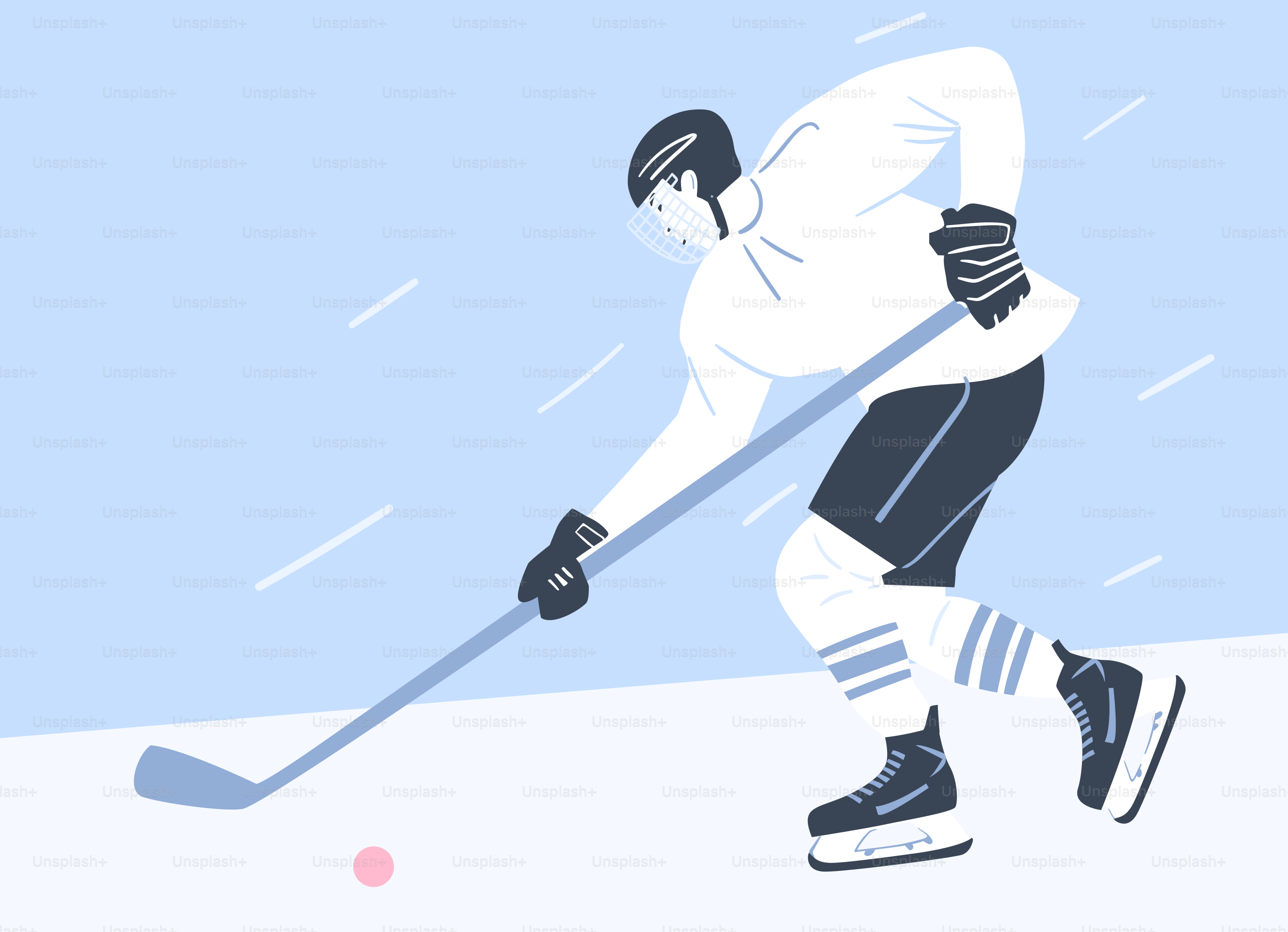 A man in white shirt and black shorts playing ice hockey