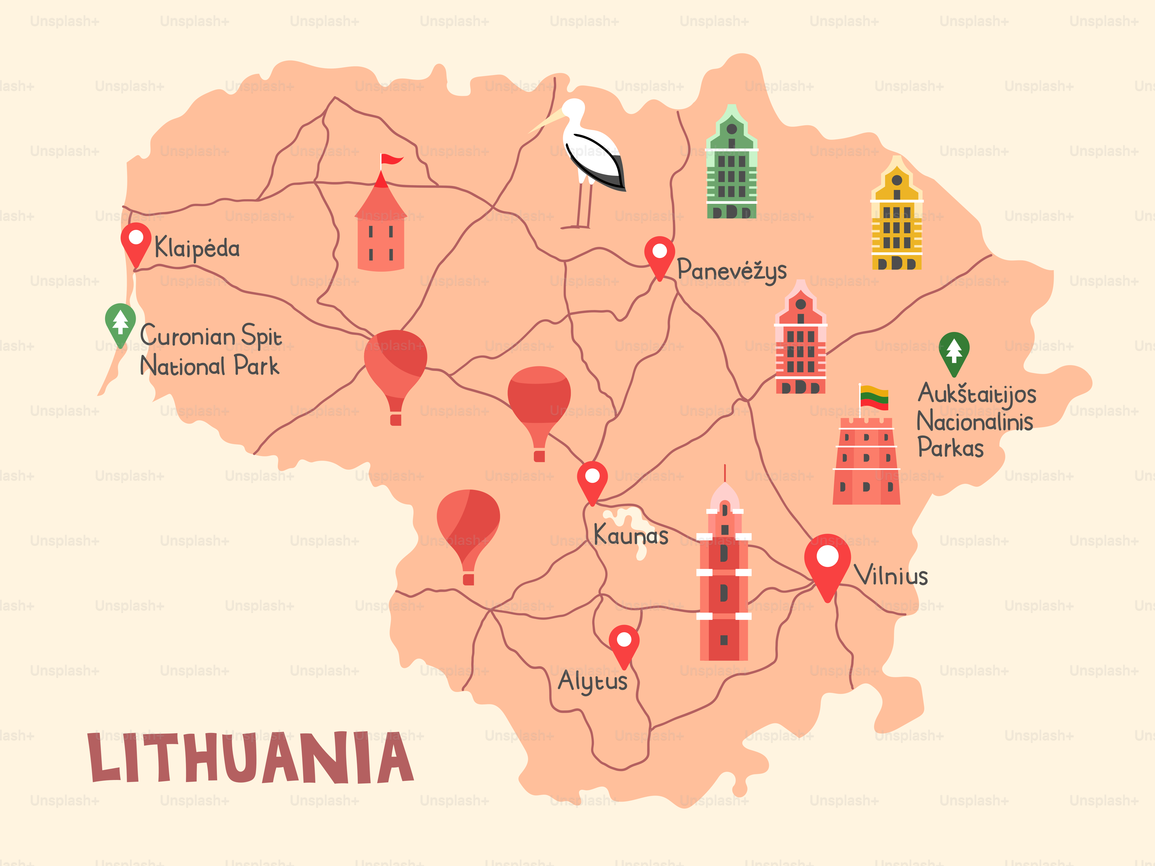 A map of the country of lithuania