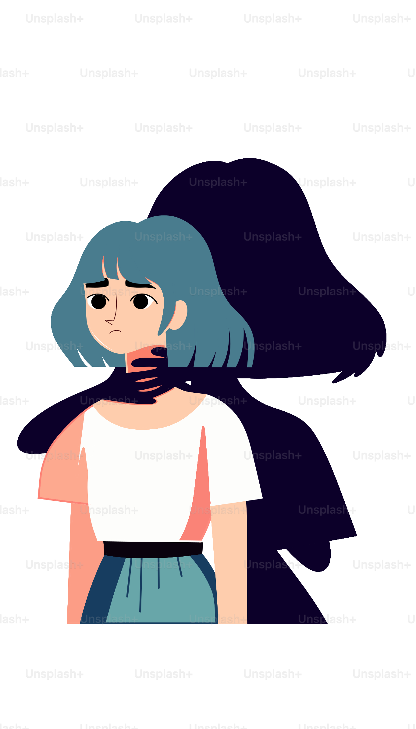 Ein Mädchen mit blauen Haaren hält ein Handy in der Hand