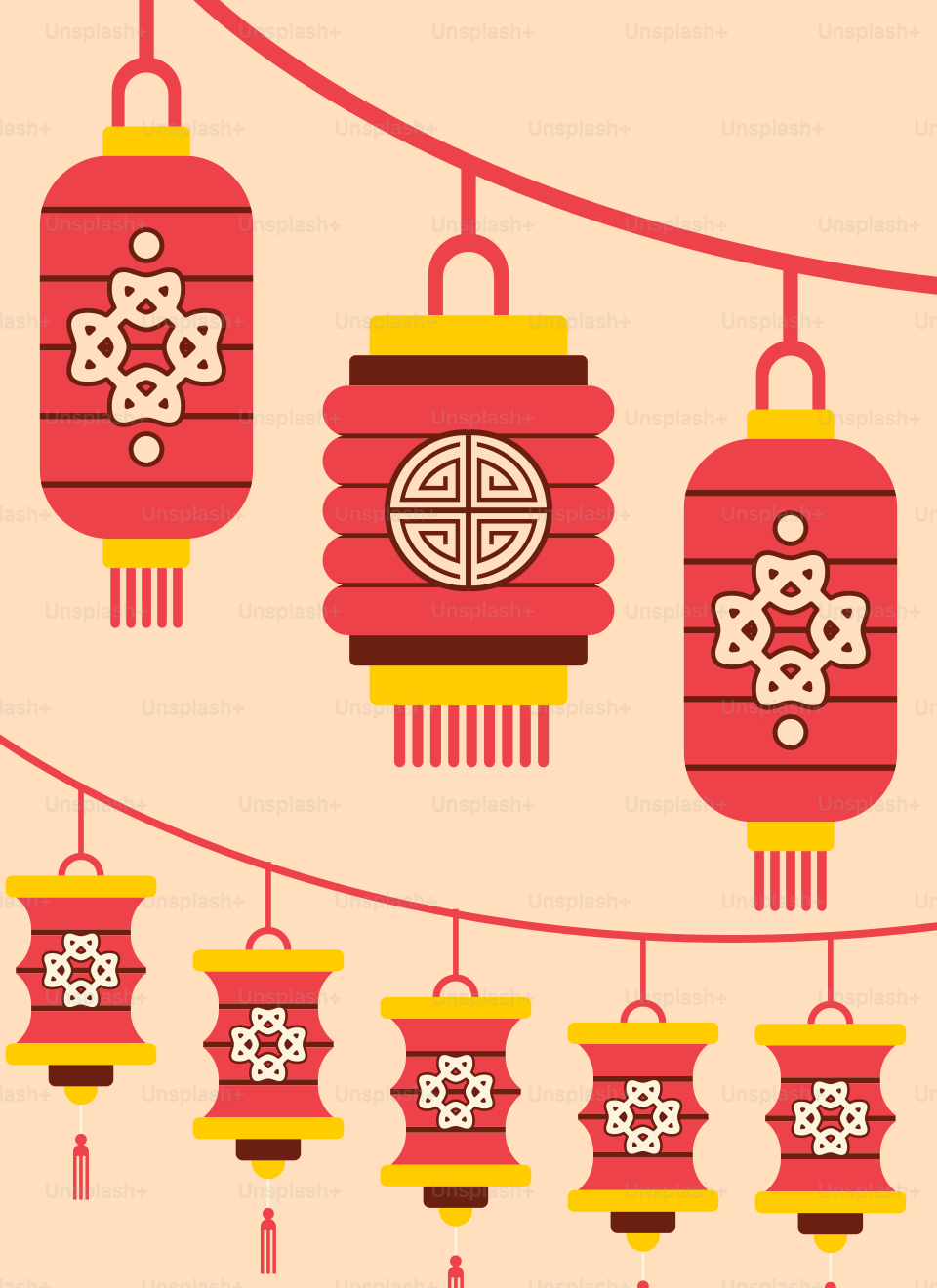 A line of red lanterns hanging from a string