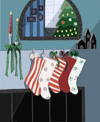 Stockings hanging on a rack in front of a mirror
