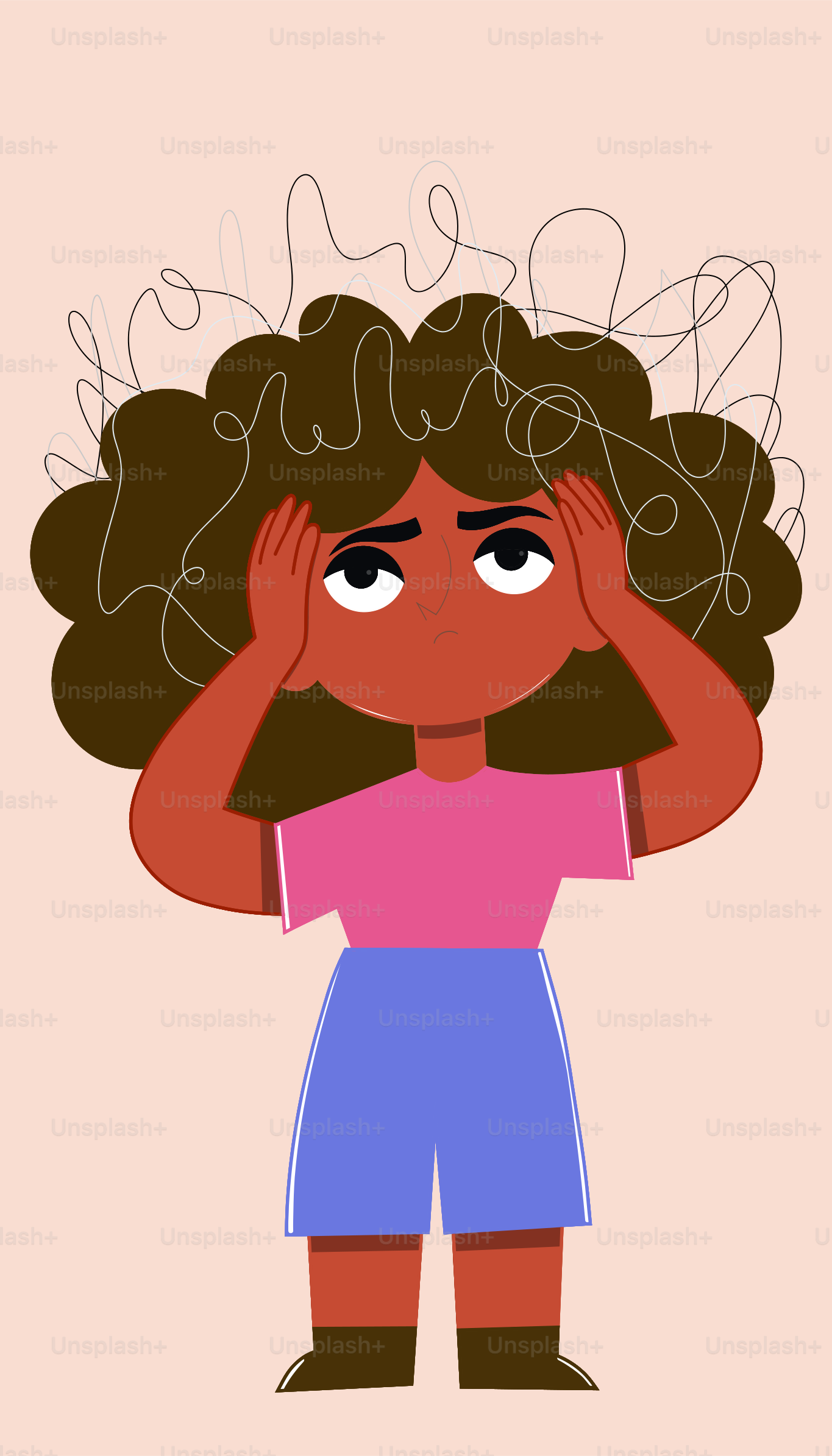 A girl with curly hair covering her eyes