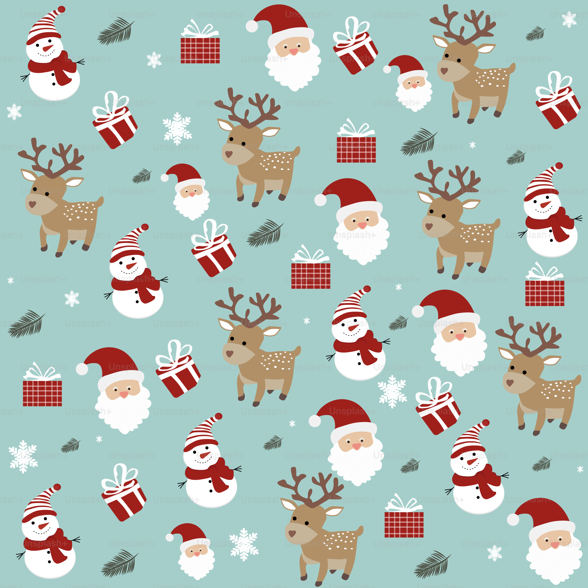 A pattern of santa claus and reindeers on a blue background
