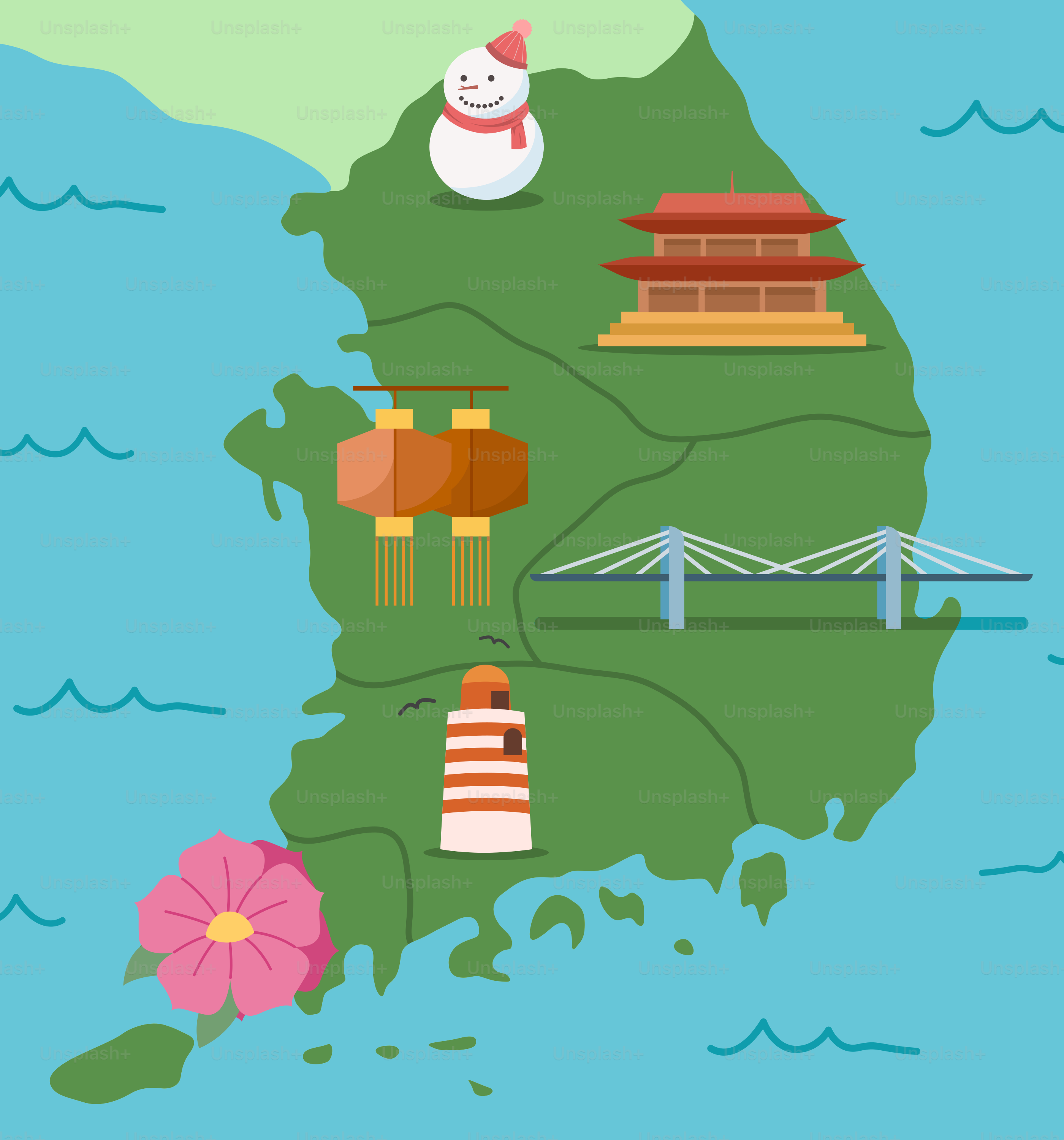 A map of japan with a snowman on top of it