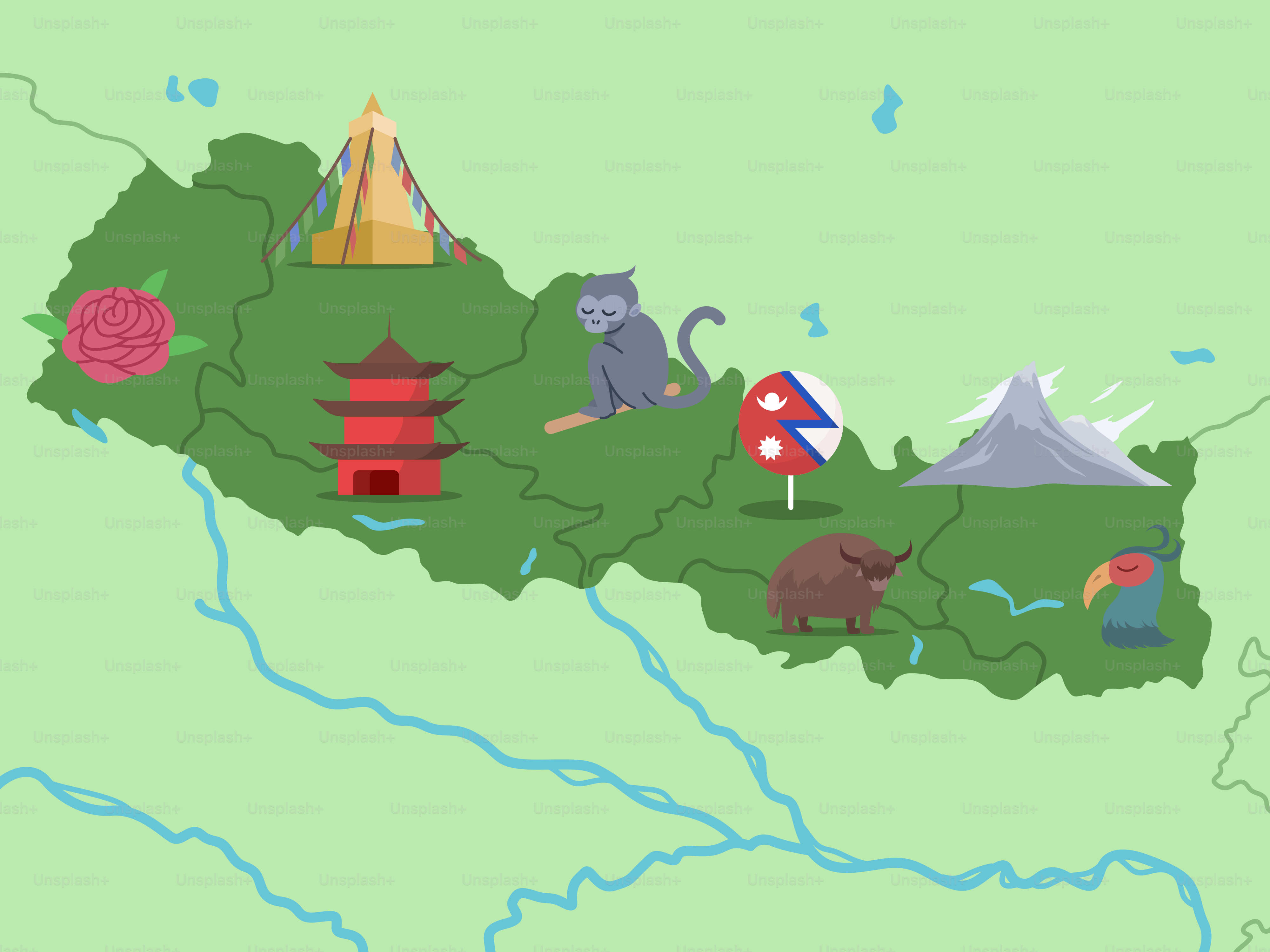 A map of china with a lot of animals on it