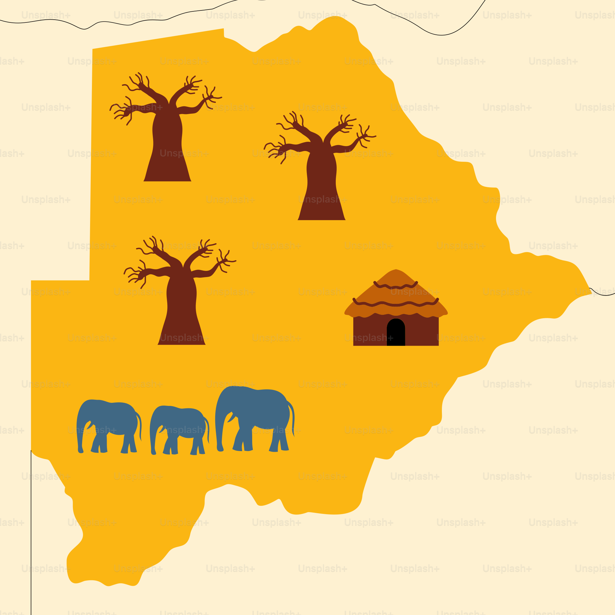 A map of africa with elephants and trees