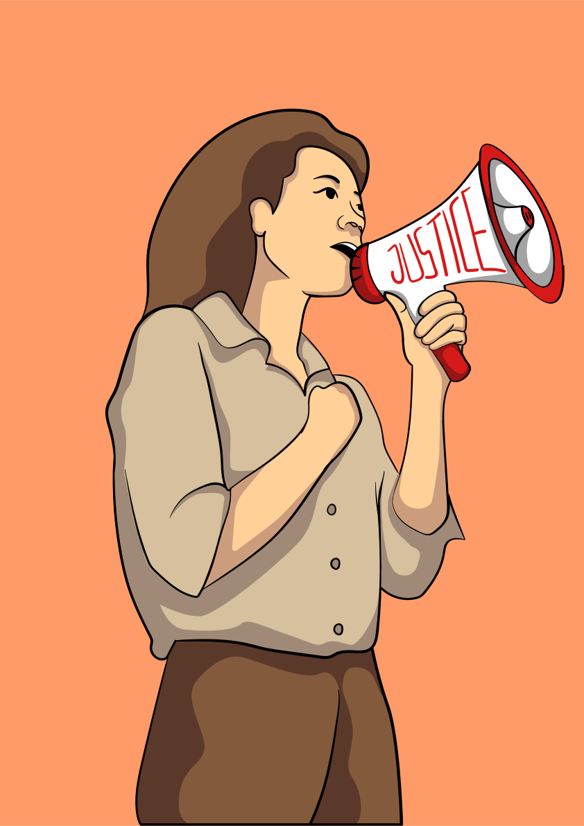 A cartoon of a woman holding a megaphone