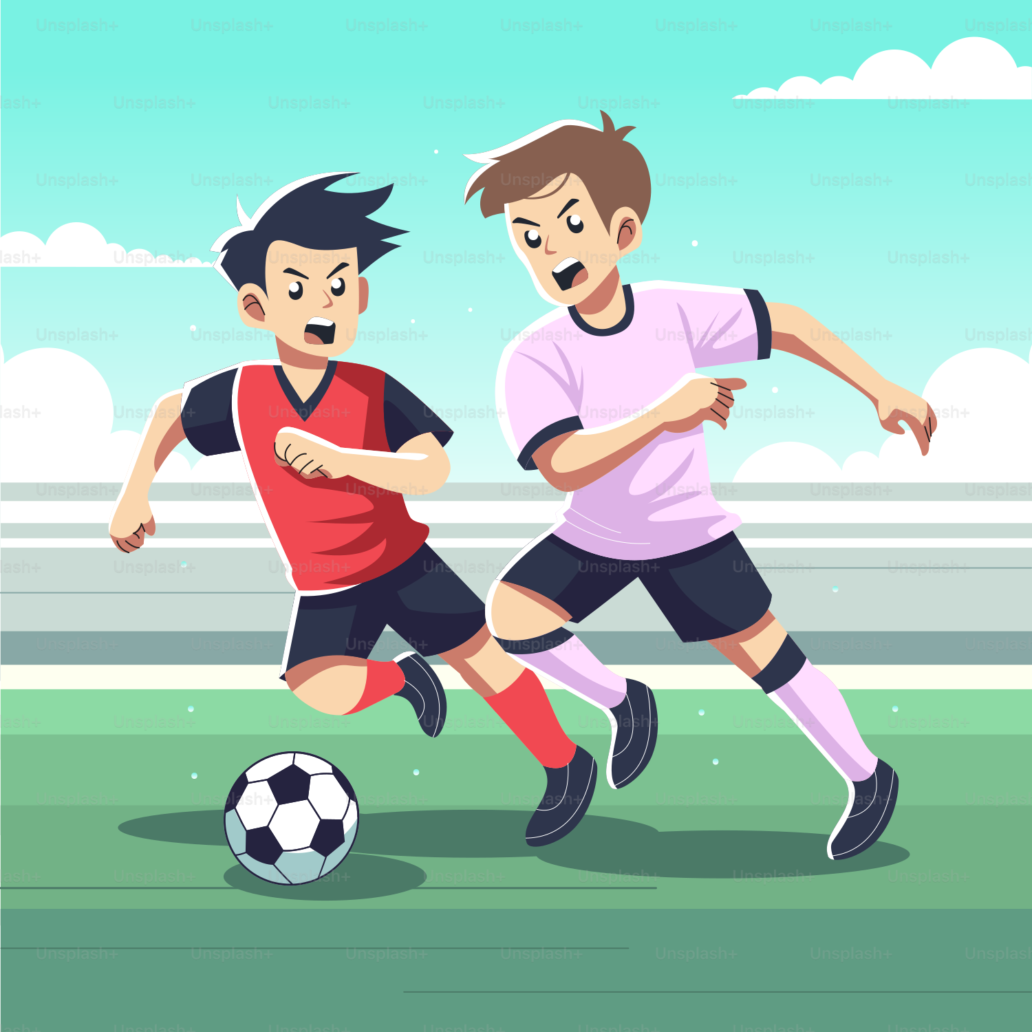 A couple of men playing a game of soccer