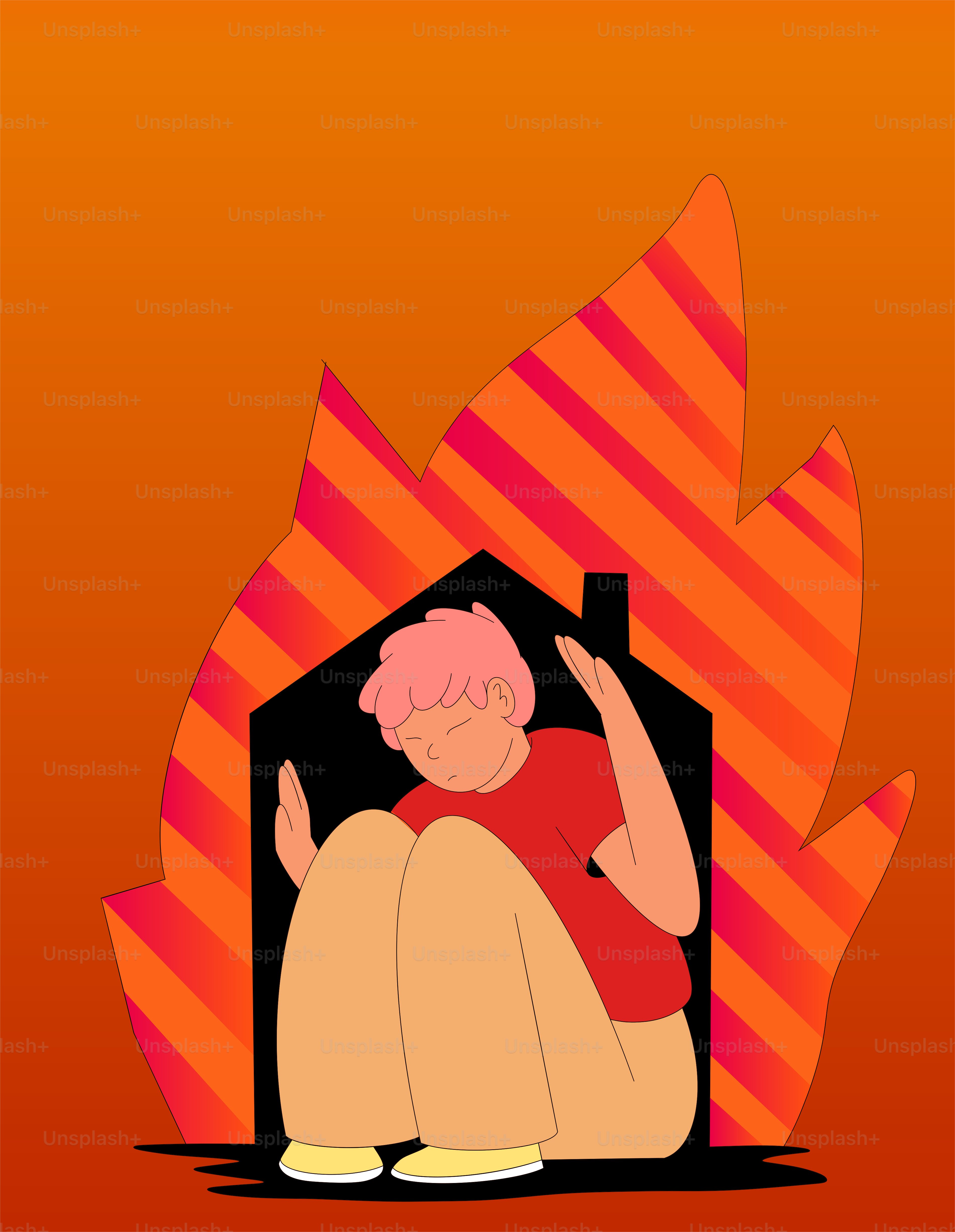 A woman sitting in front of a fire