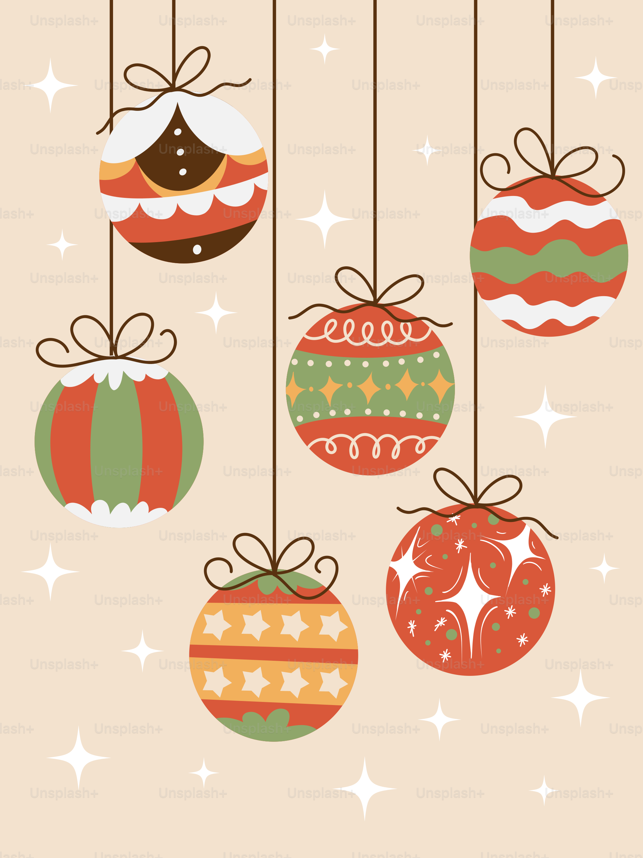 A bunch of christmas ornaments hanging from strings