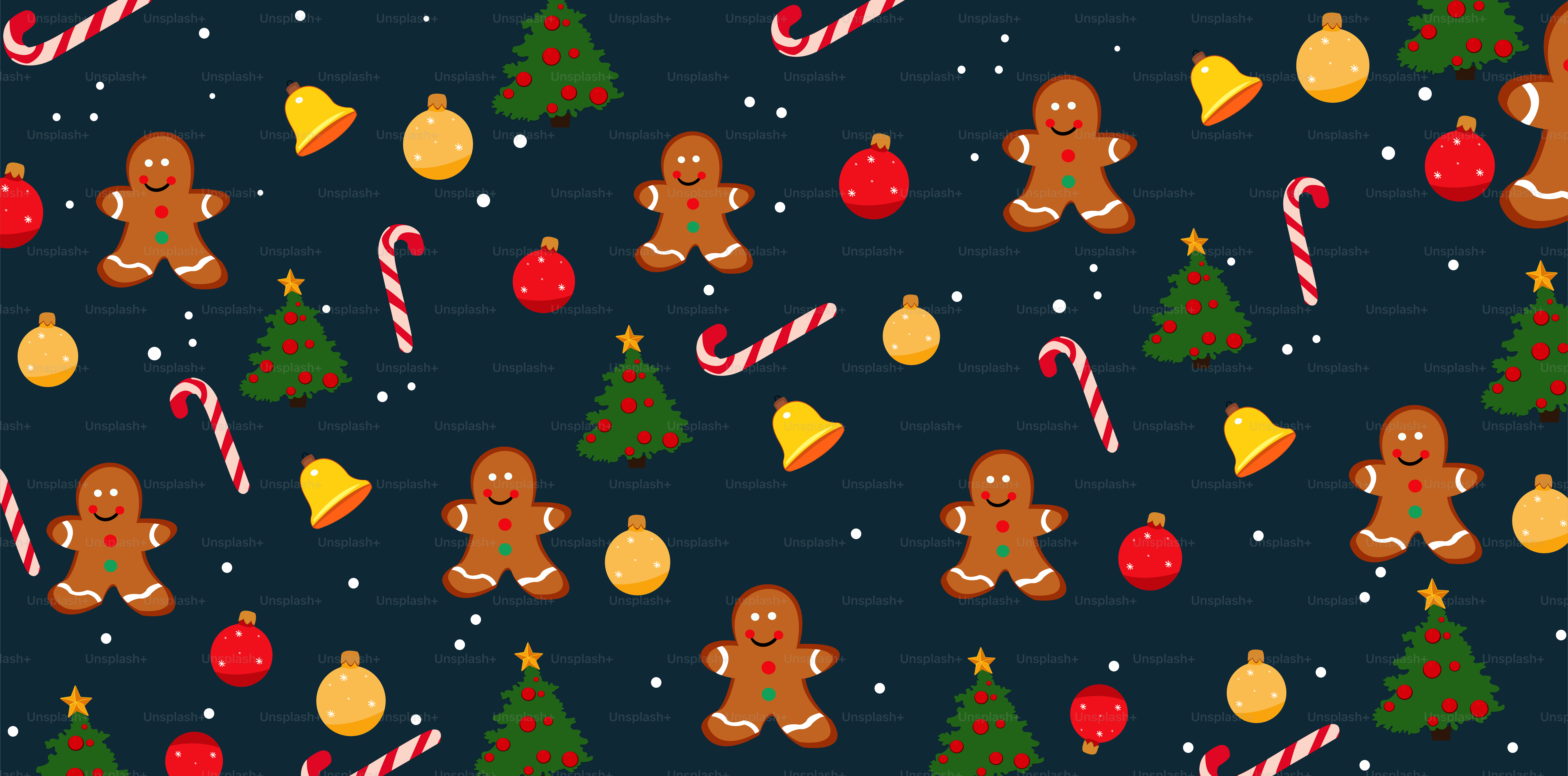 A christmas pattern with gingerbreads and candy canes