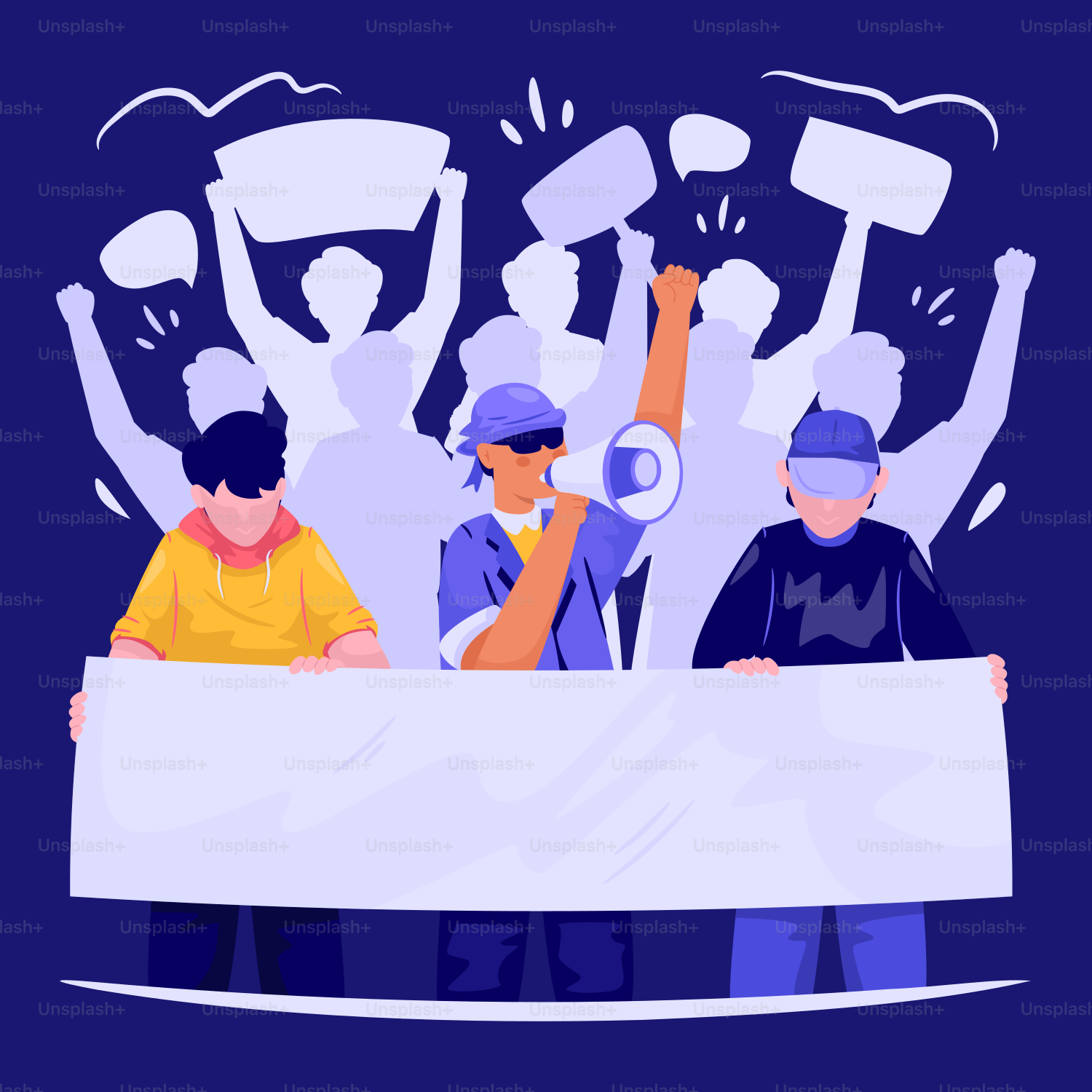 A group of people holding up a banner