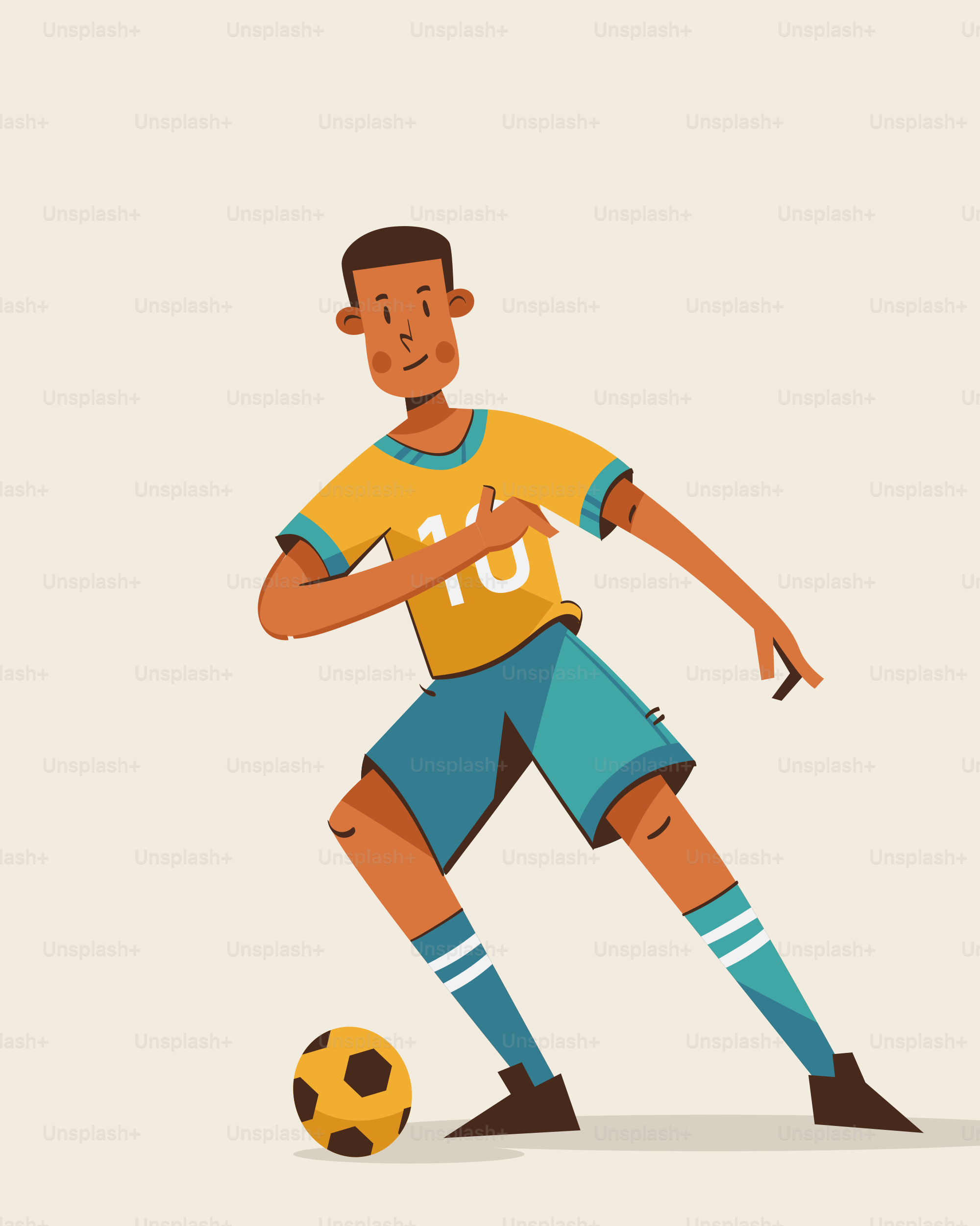 Un hombre con camiseta amarilla pateando un balón de fútbol