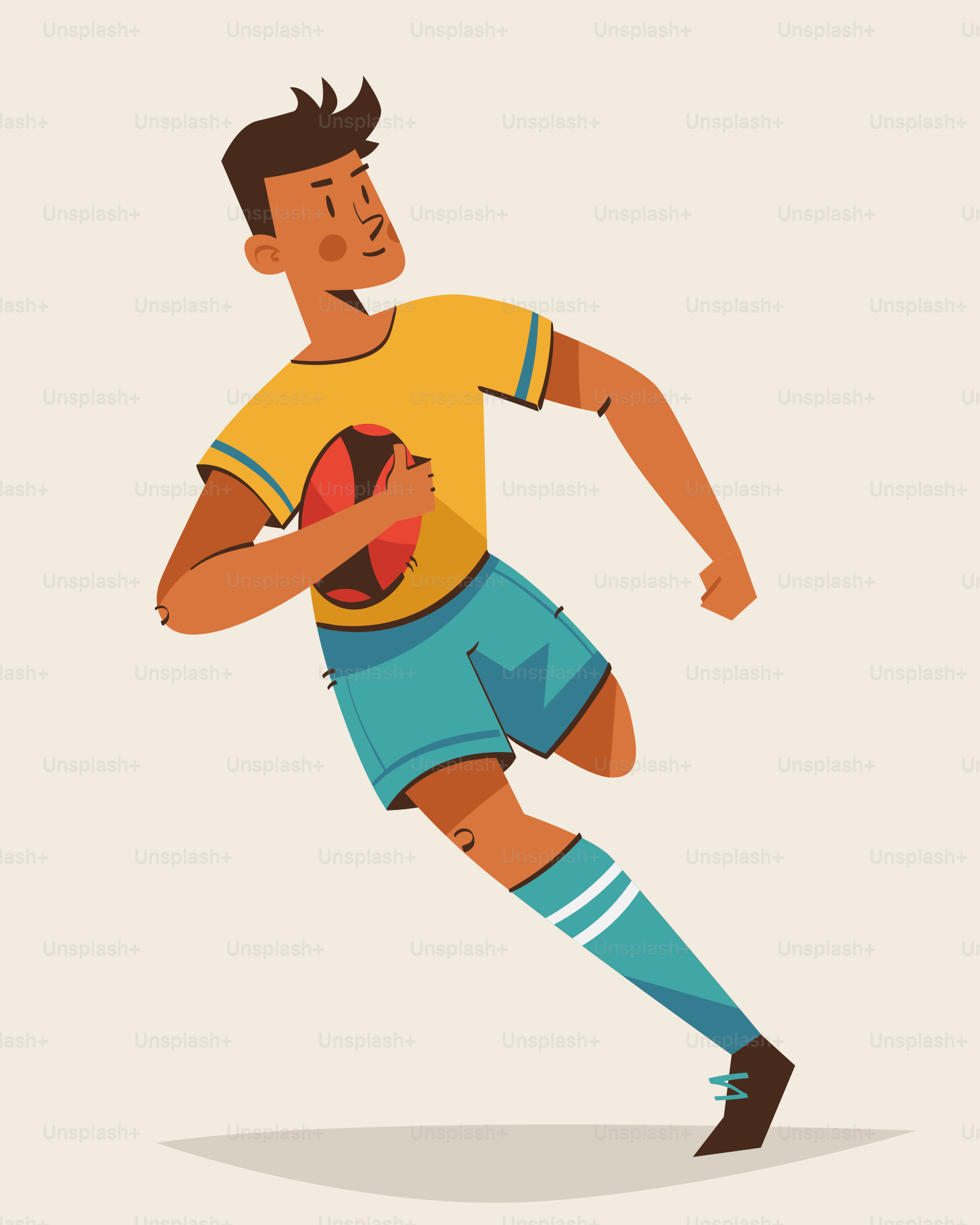 Seorang pria berlari dengan bola sepak di tangannya