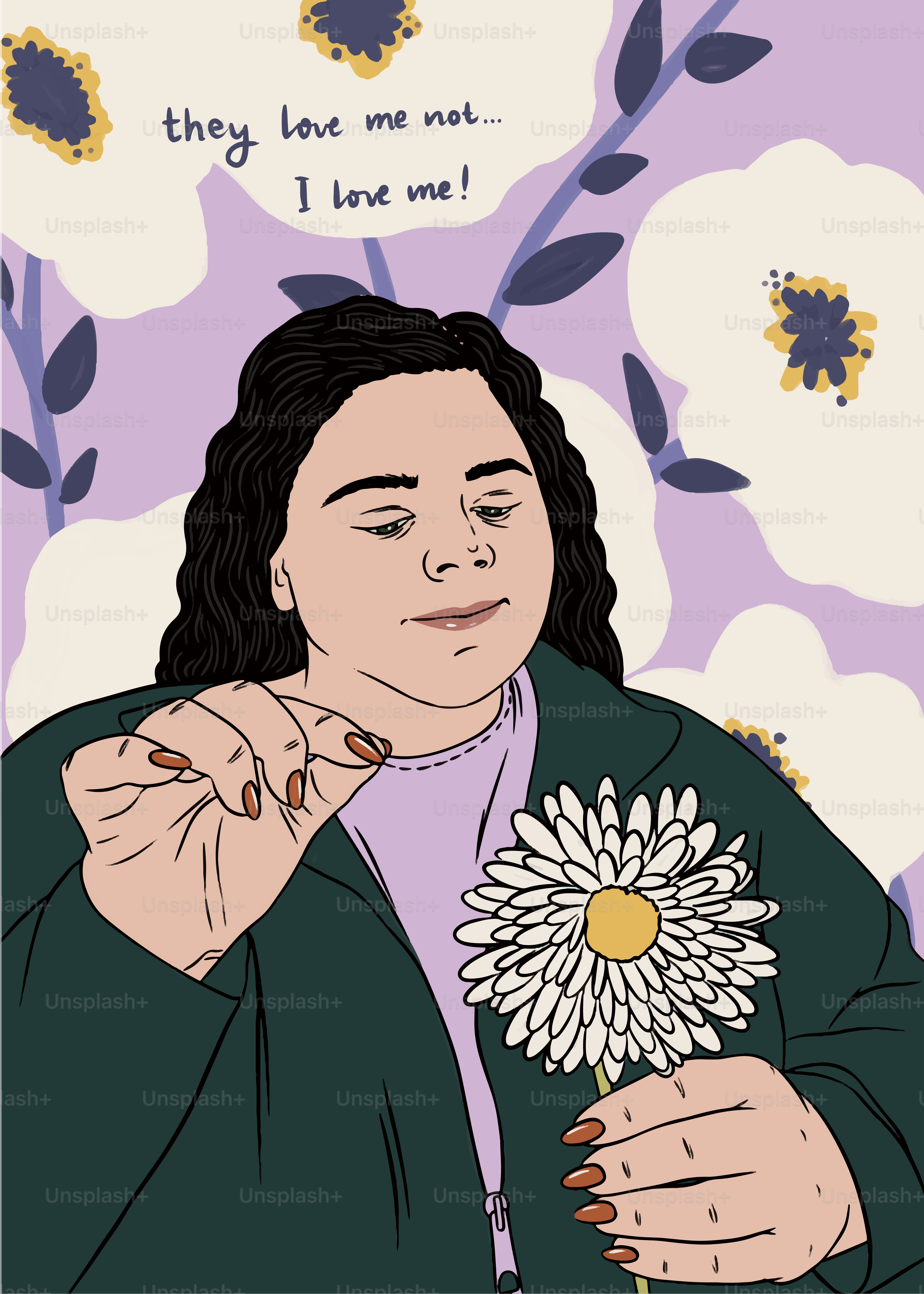 꽃을 들고 있는 여성의 그림