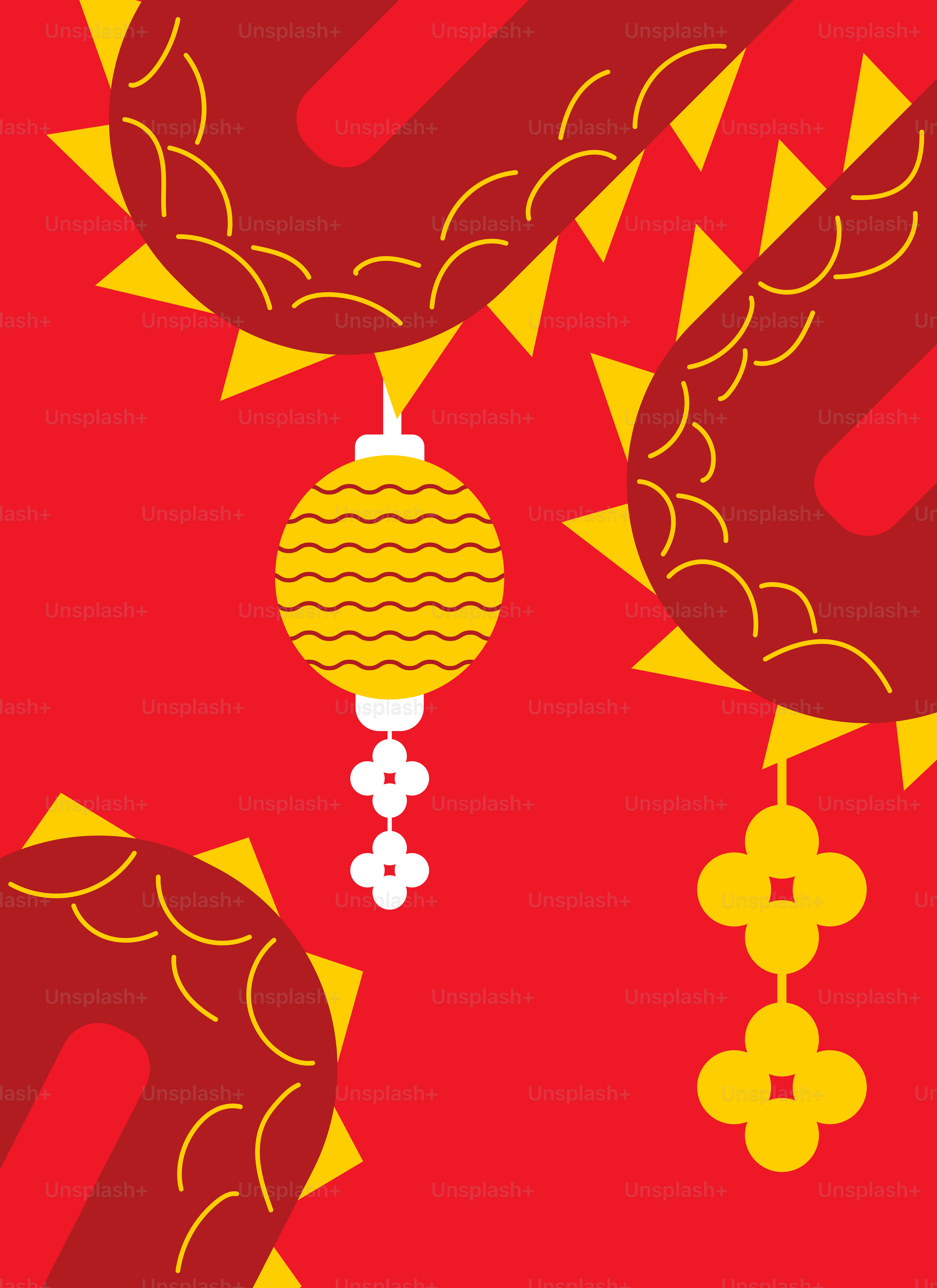 A red background with yellow and red decorations