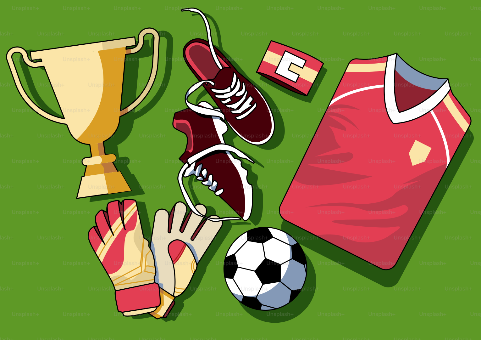 A green background with various sports items