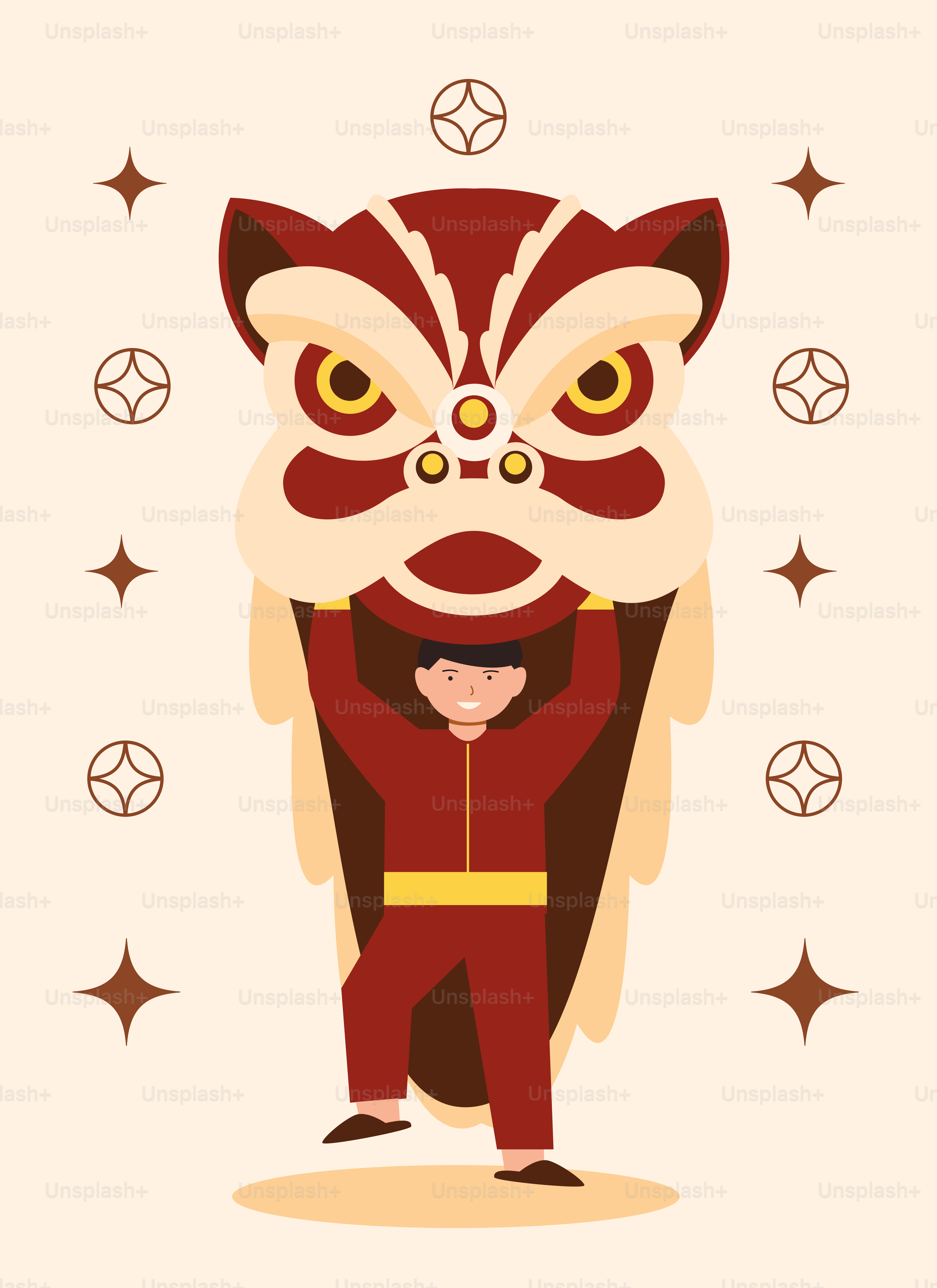 A person in a red costume with a raccoon on his back