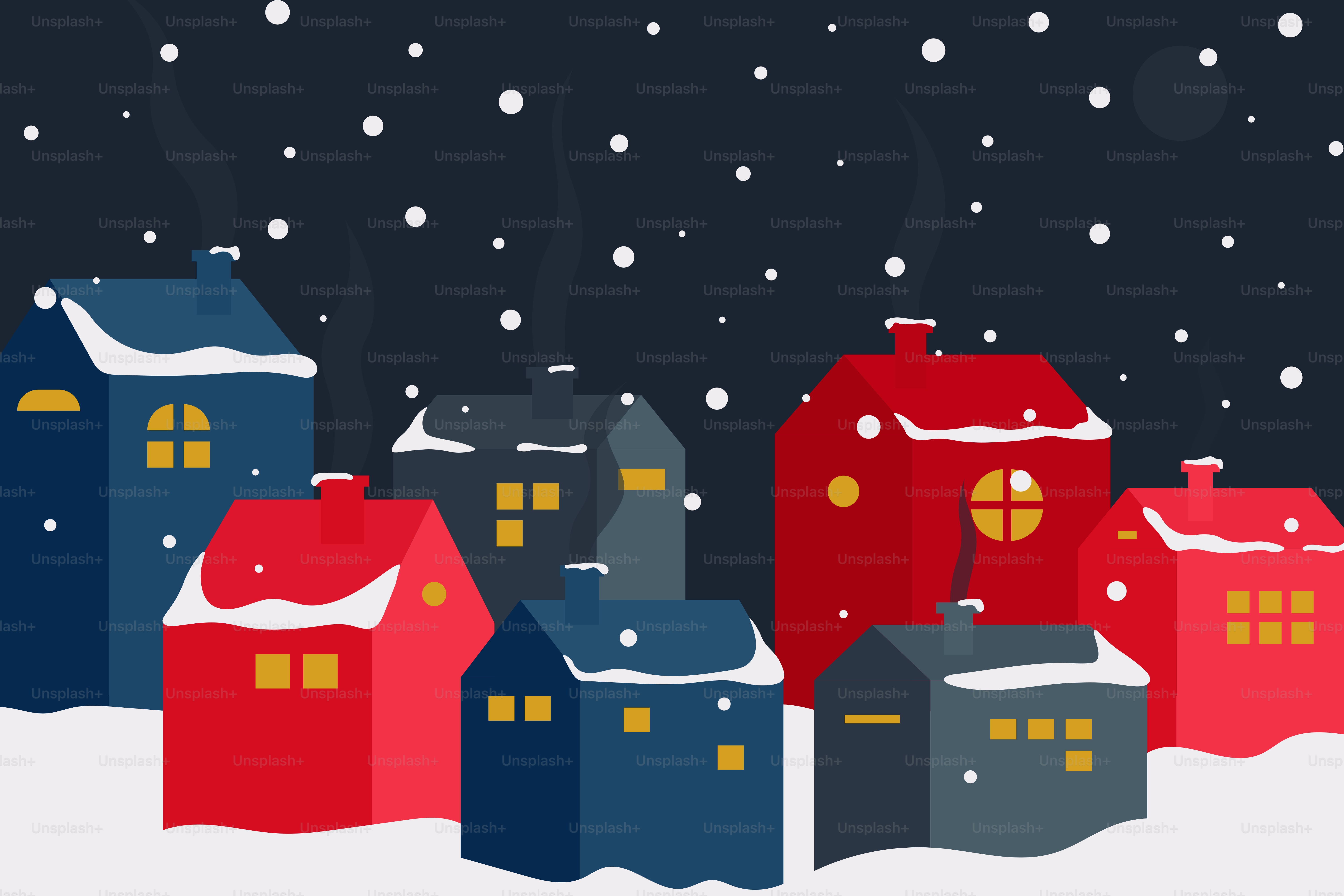 Un grupo de pequeñas casas cubiertas de nieve