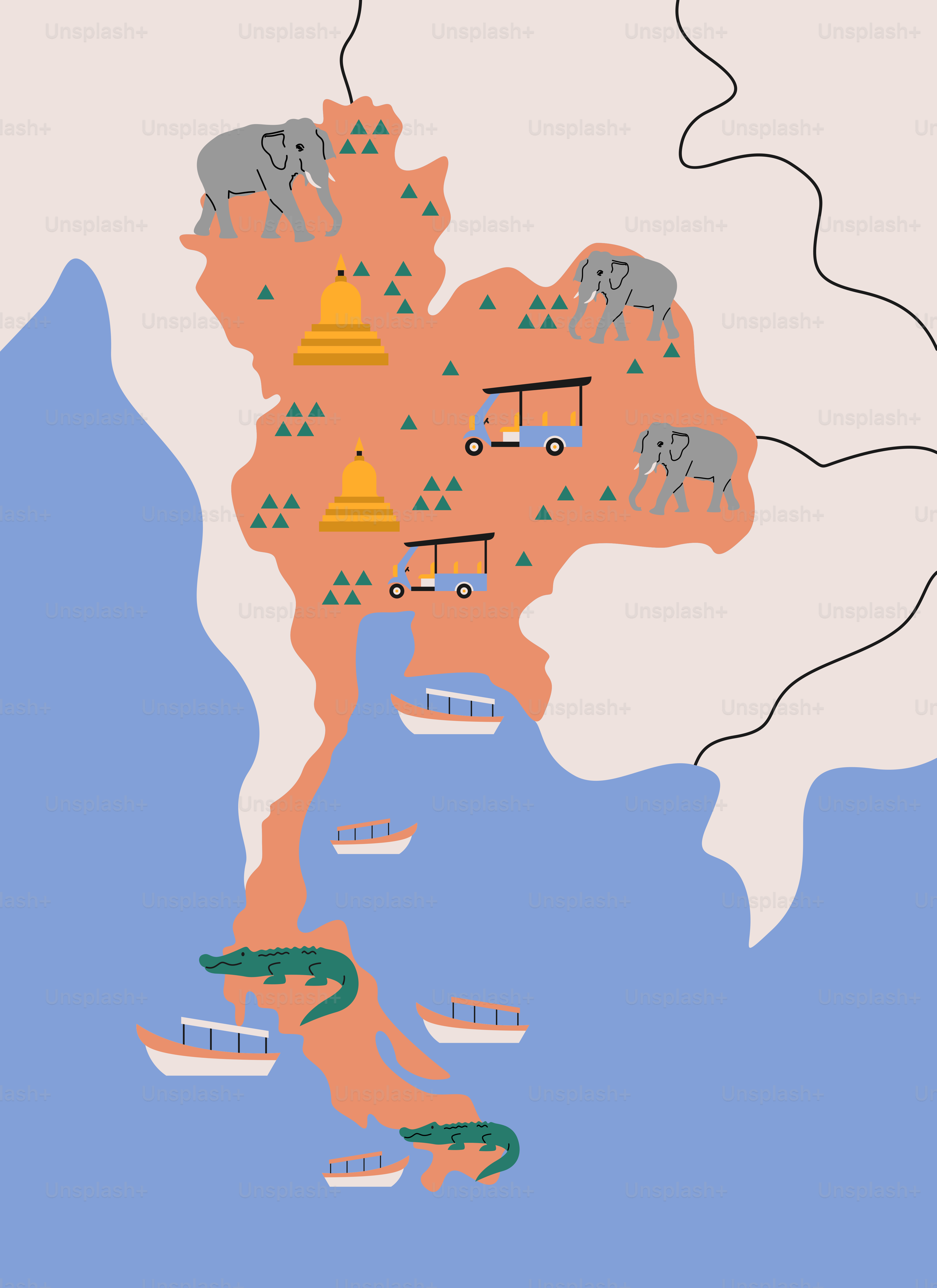象と船が登場するインドの地図