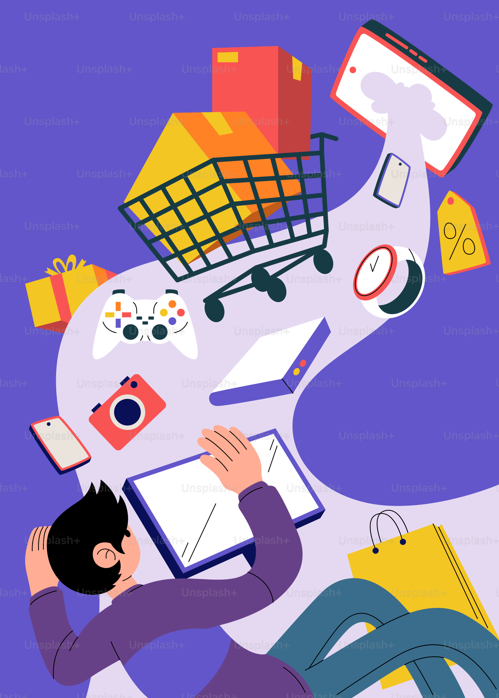 Un homme assis sur le sol avec une tablette devant lui