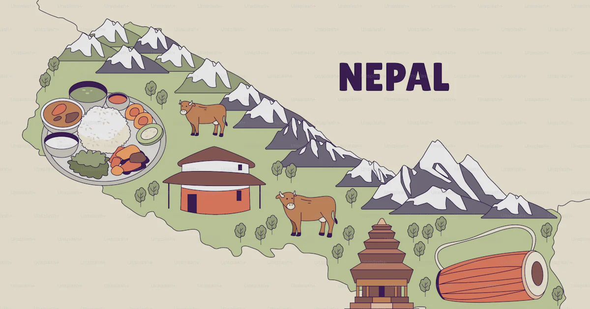 Sapi Nepal Vektor Peta nepal dengan banyak hal di dalamnya – Gambar Pegunungan di ...
