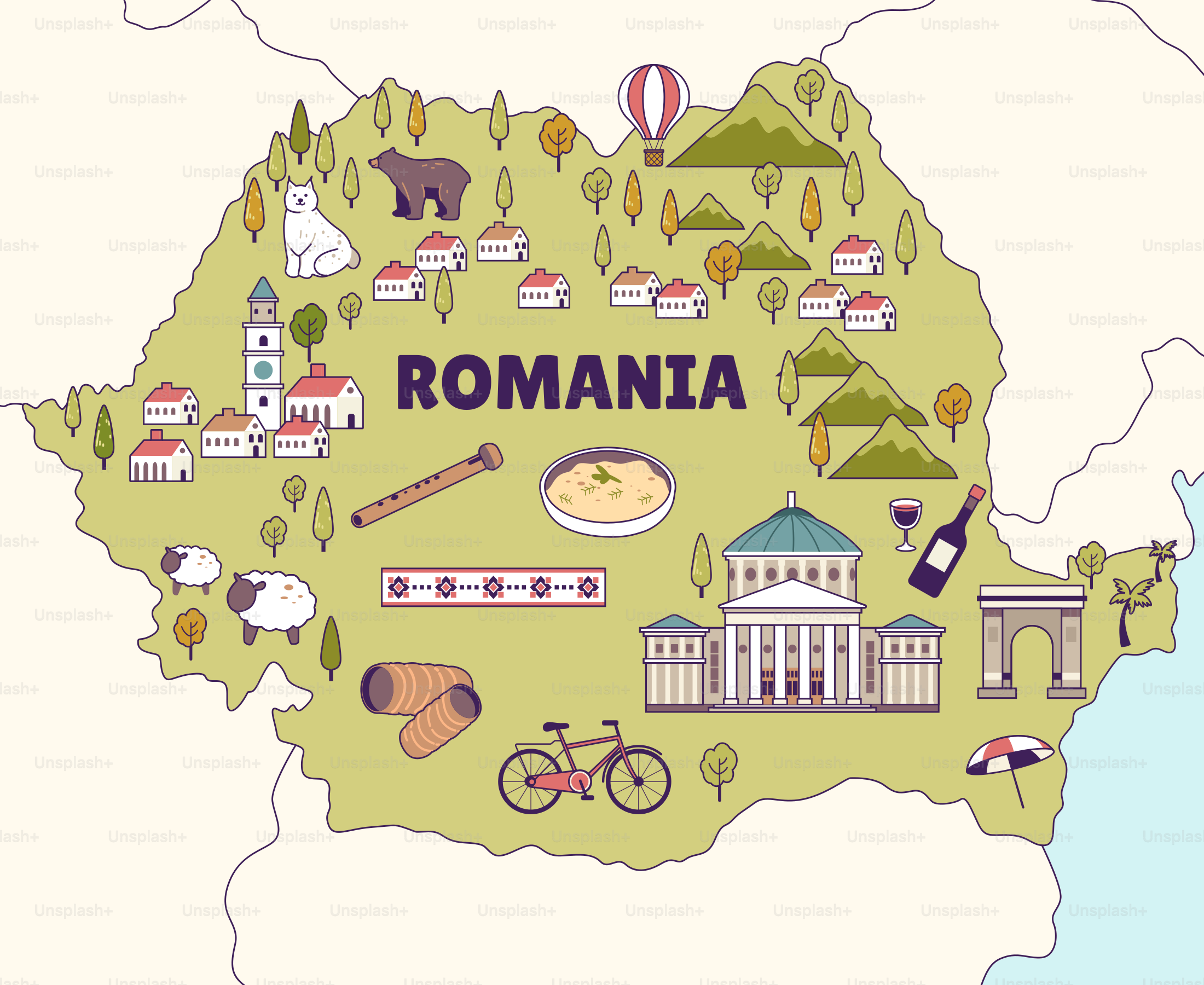 A map of the country of romania