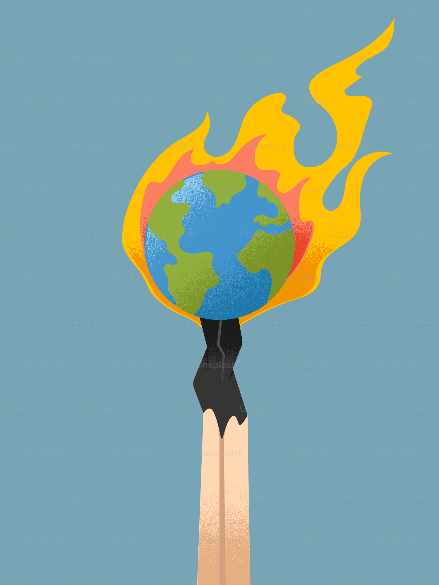 A pencil with a burning earth on top of it