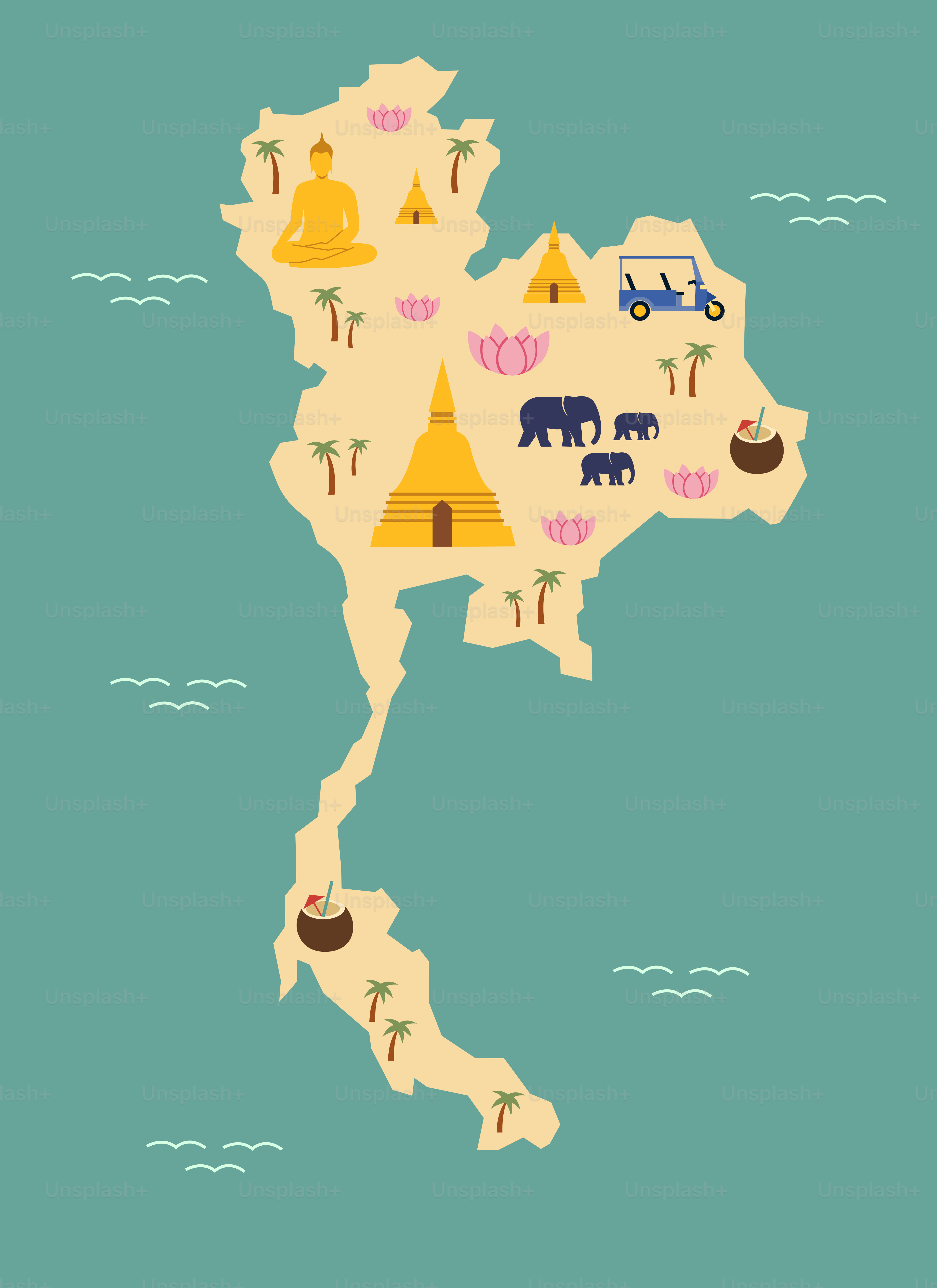 A map of the philippines with animals and buildings