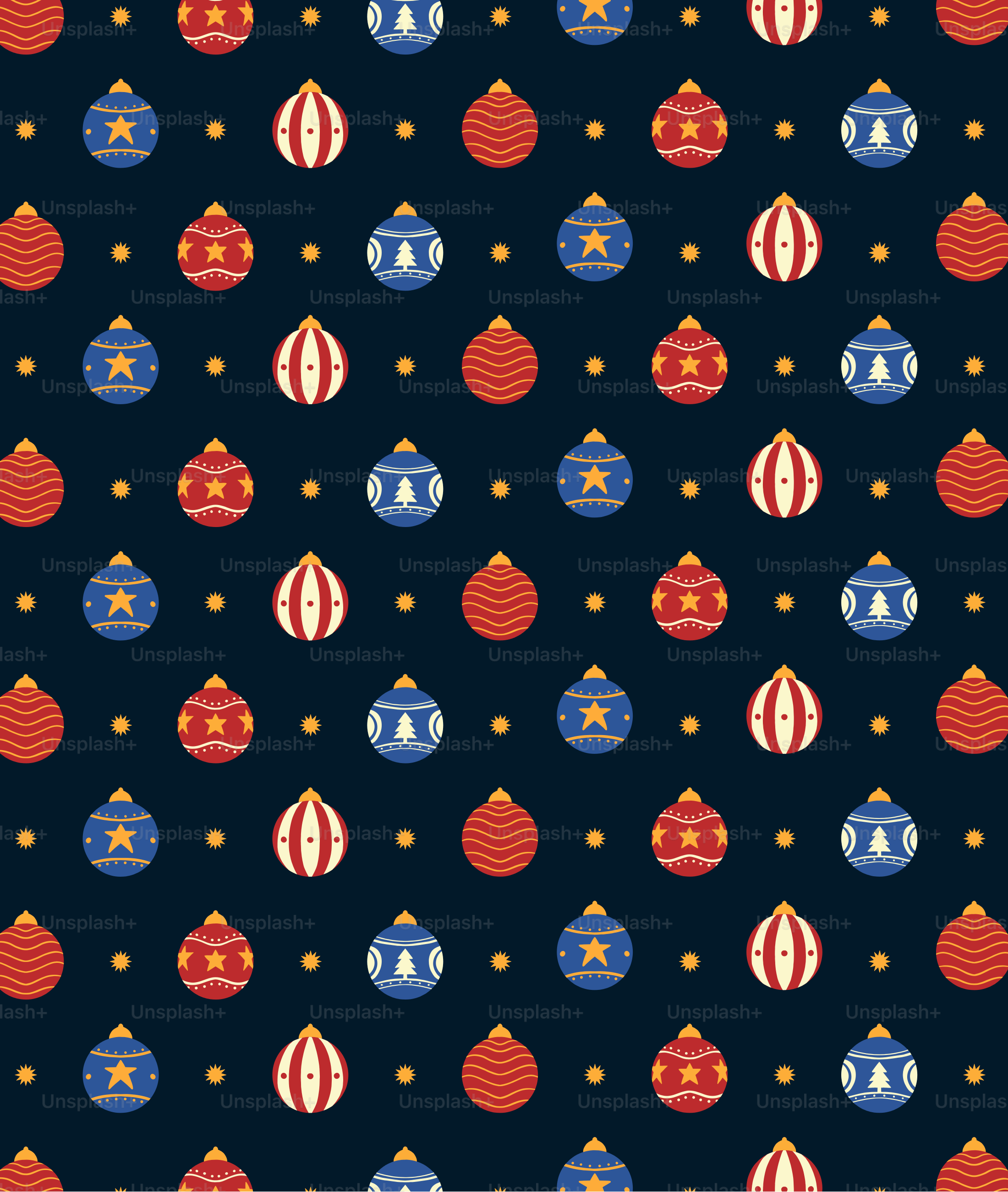 A blue background with red, white and blue ornaments