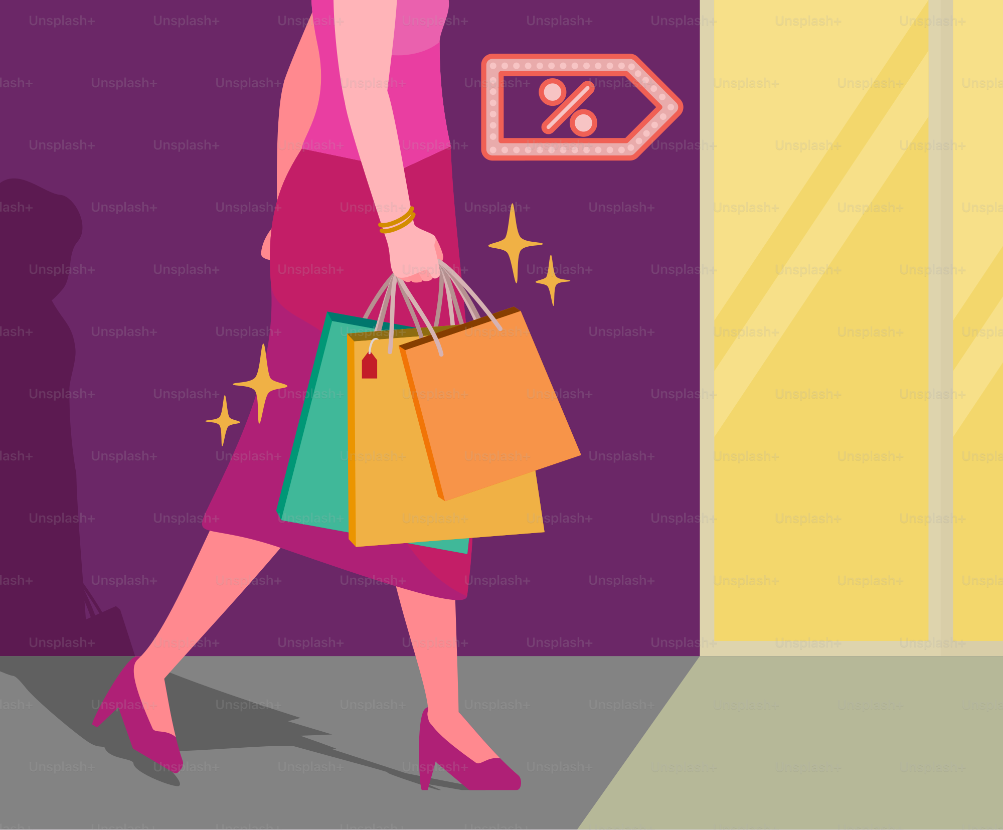 A woman walking down a street holding shopping bags