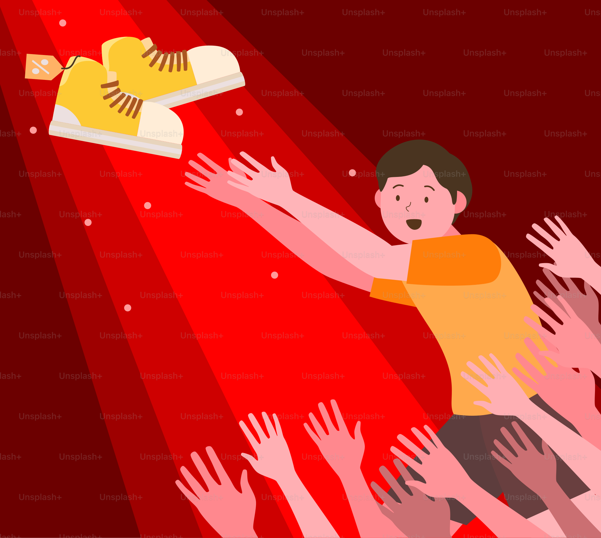 A group of people with their hands in the air