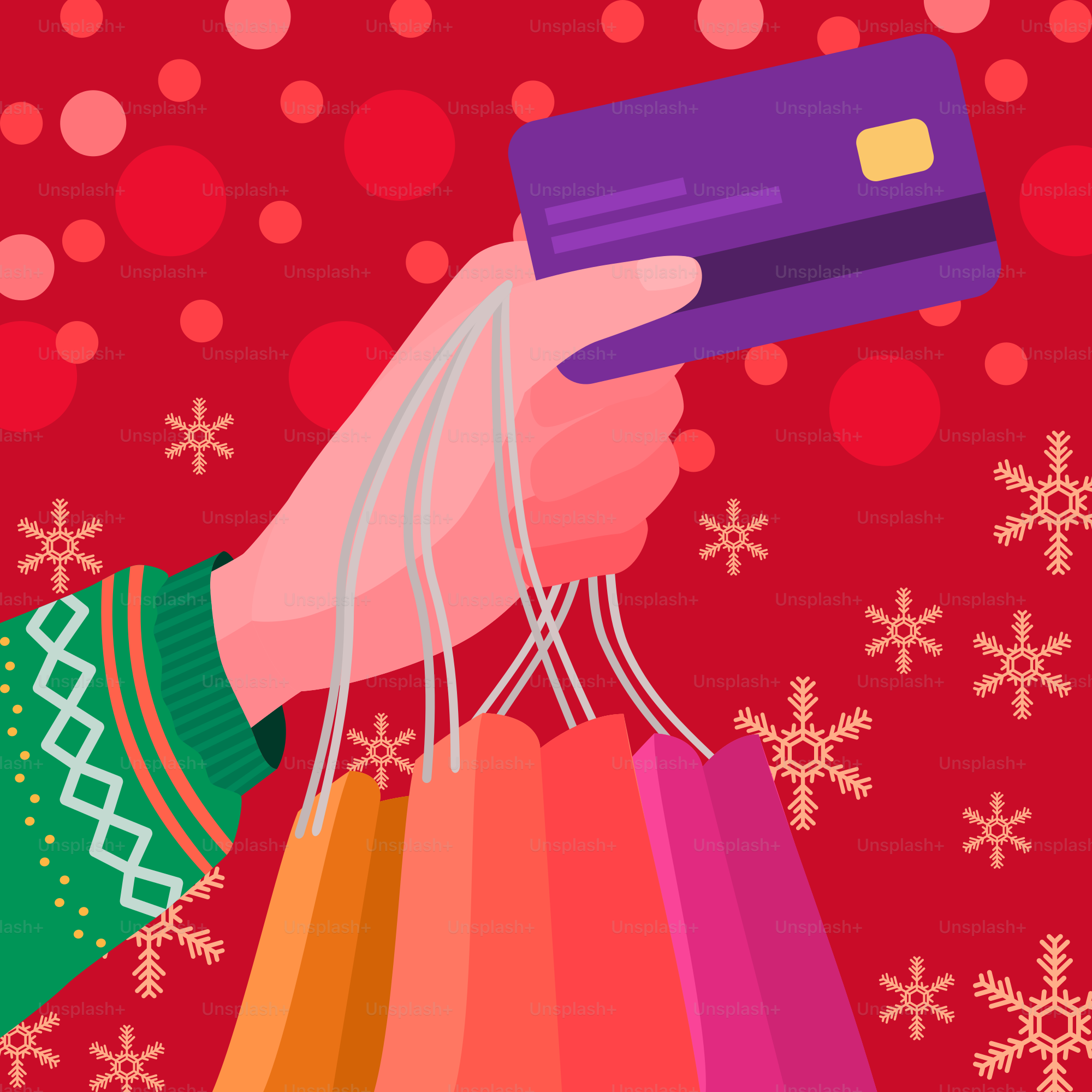 Une main tenant une carte de crédit et des sacs de courses