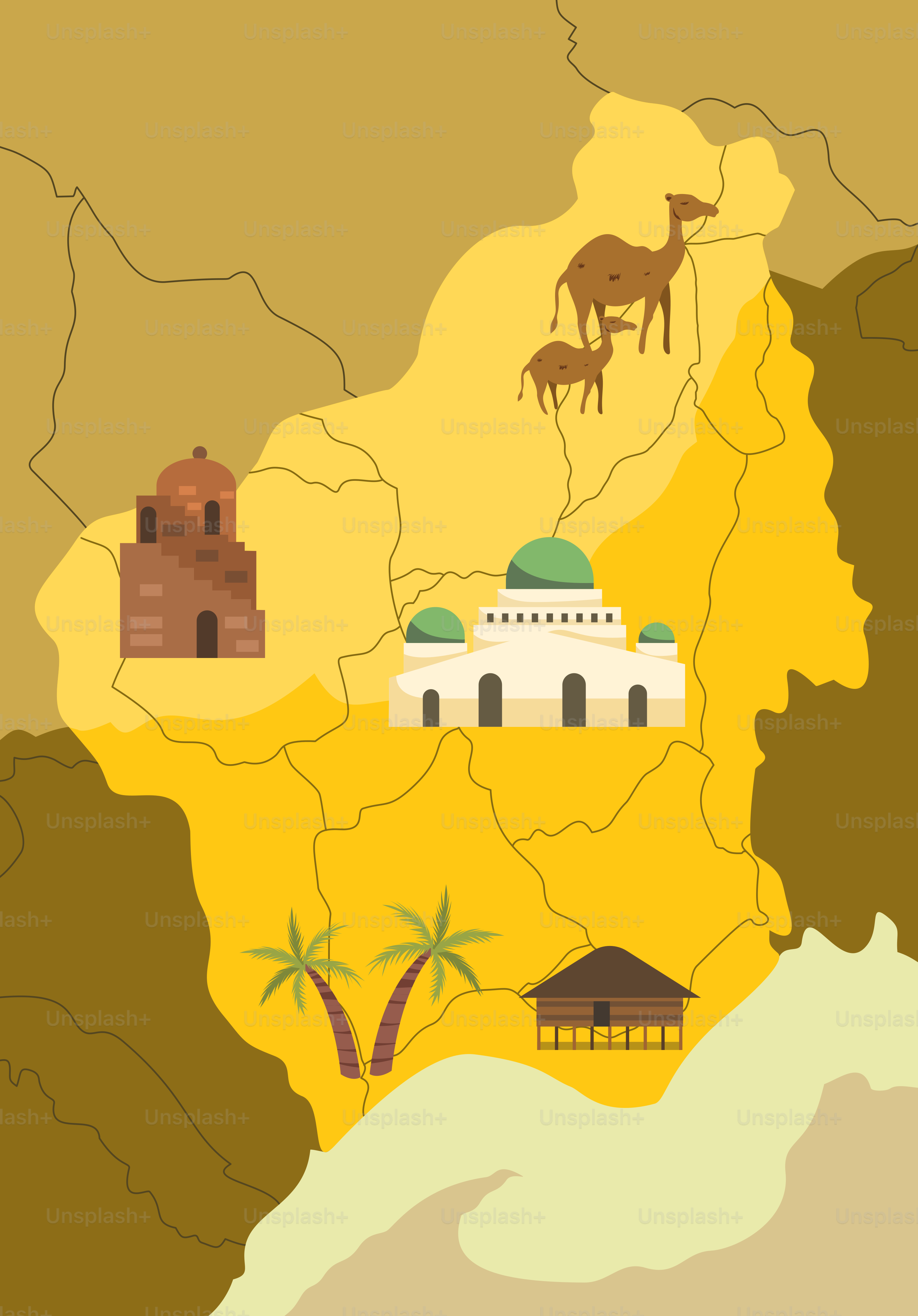 A map of the middle east with camels