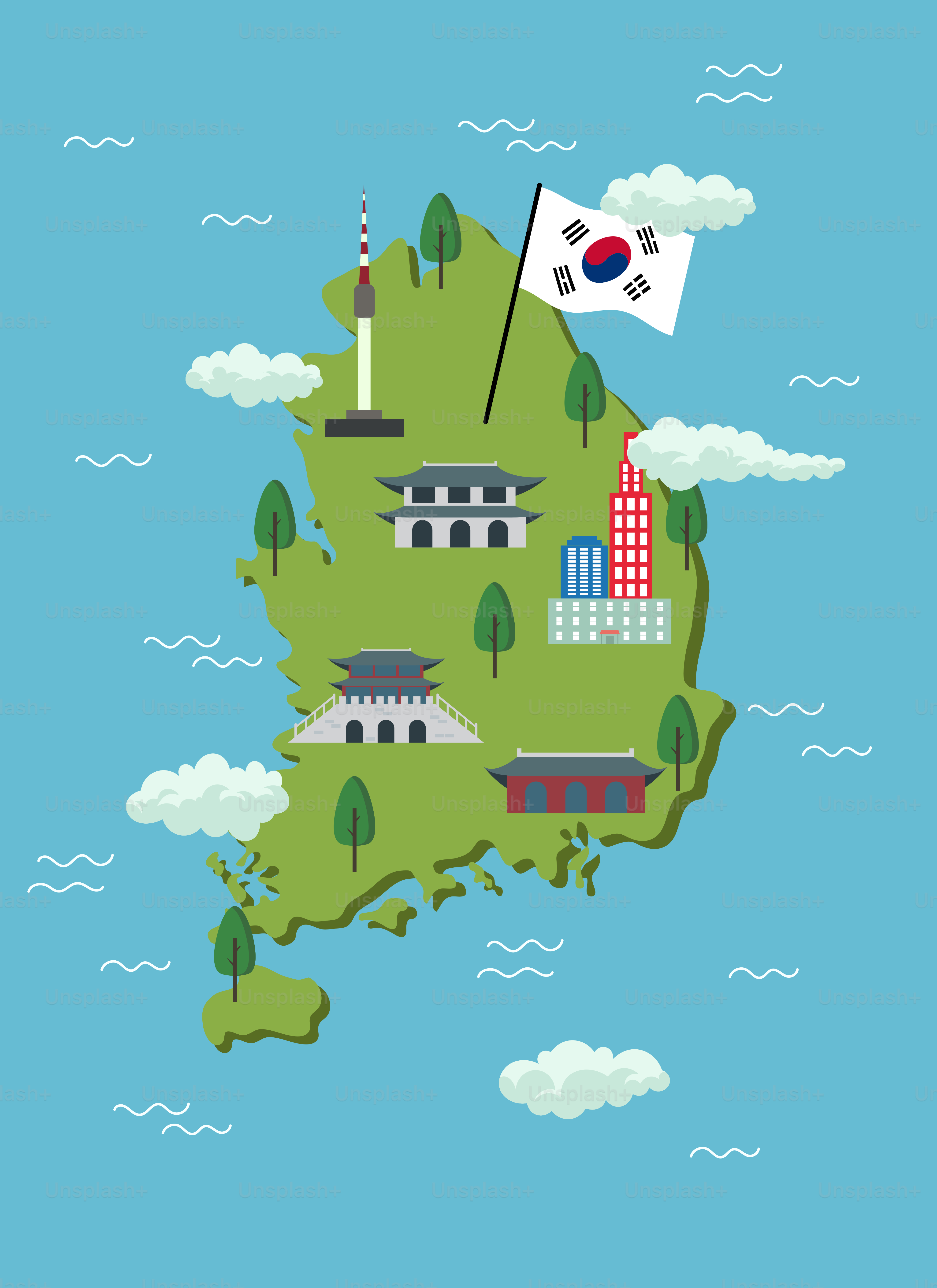 A map of japan with a flag on top of it