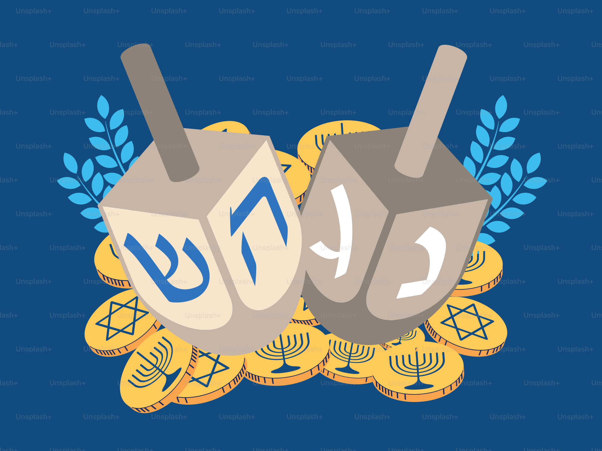 A blue background with a pair of salt shakers on top of a pile of