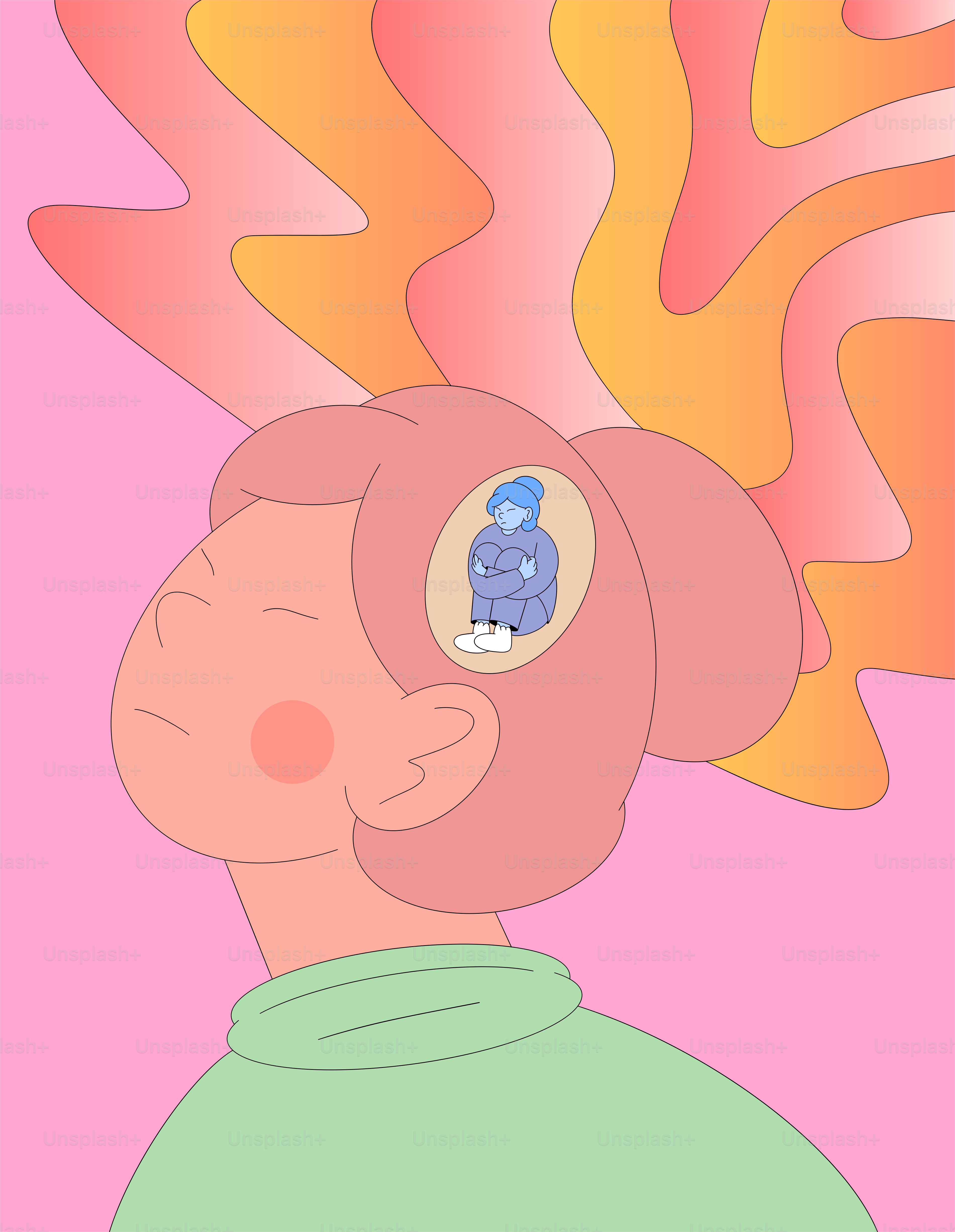 A person with a hair dryer on their head